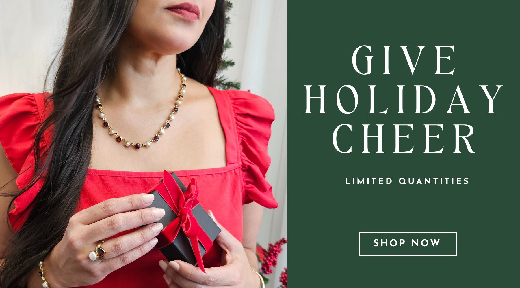 Charles Albert Jewelry 2024 Holiday Garnet with Red Dress