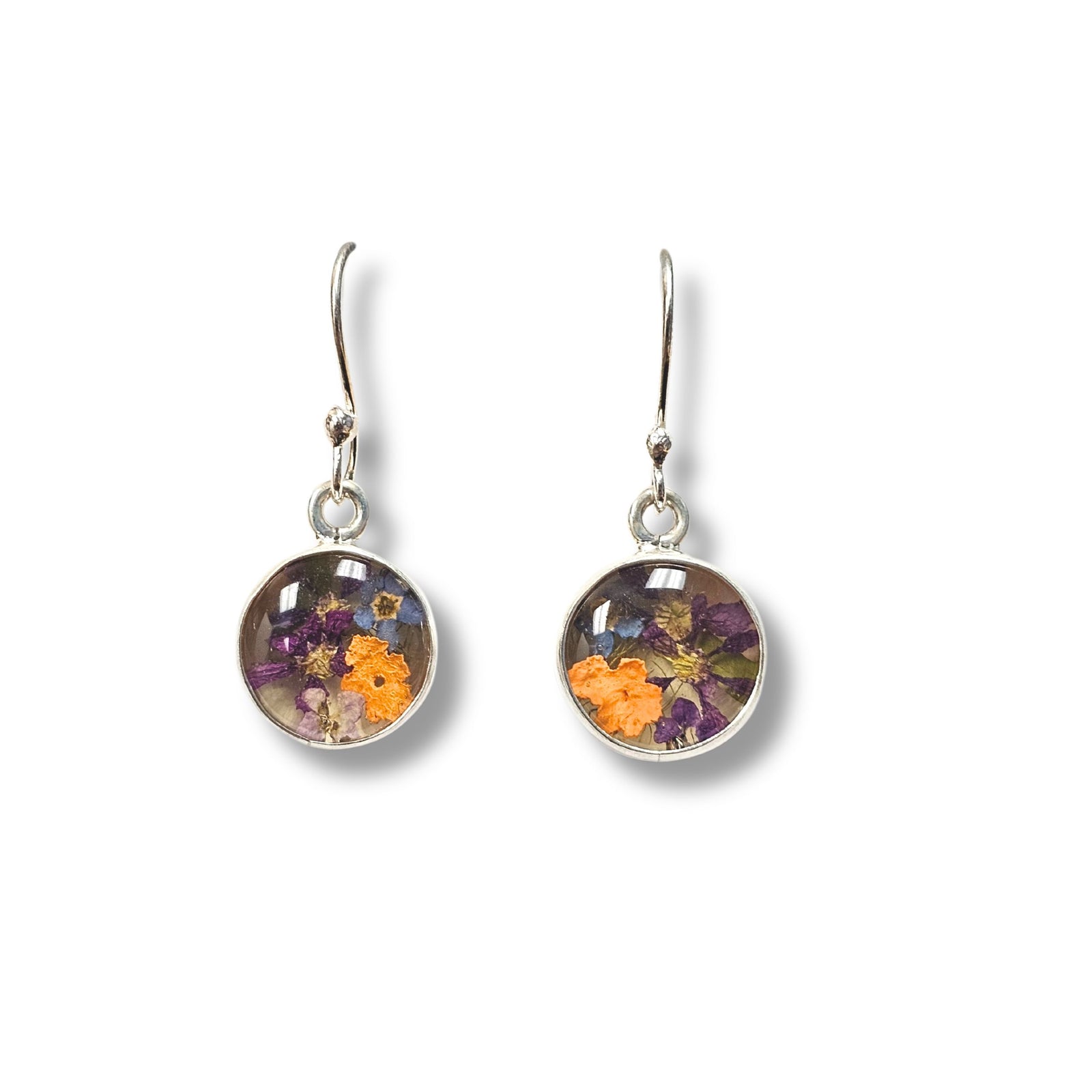 Sterling Silver Dried Flower Round Drop Earrings | Charles Albert Jewelry