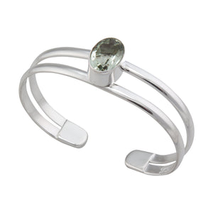 Sterling Silver Green Amethyst Double Band Cuff | Charles Albert Jewelry