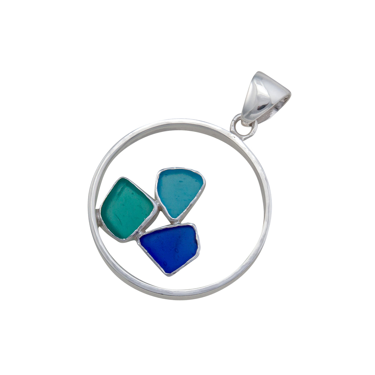 Sterling Silver Recycled Beach Glass Round Framed Pendant | Charles Albert Jewelry