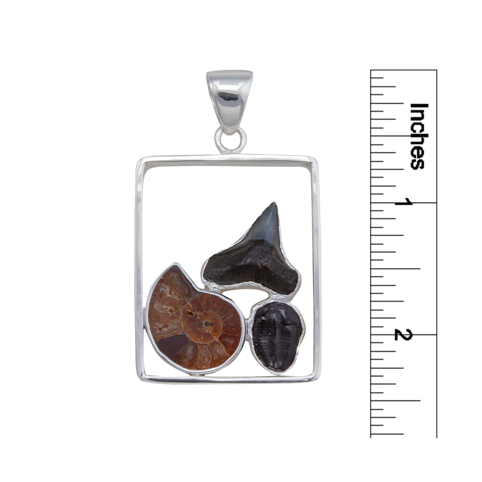 Sterling Silver Multi Fossil Square Frame Pendant | Charles Albert Jewelry