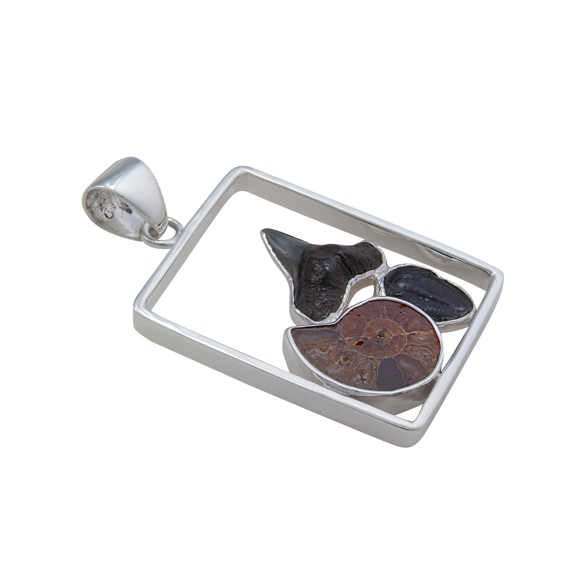 Sterling Silver Multi Fossil Square Frame Pendant | Charles Albert Jewelry