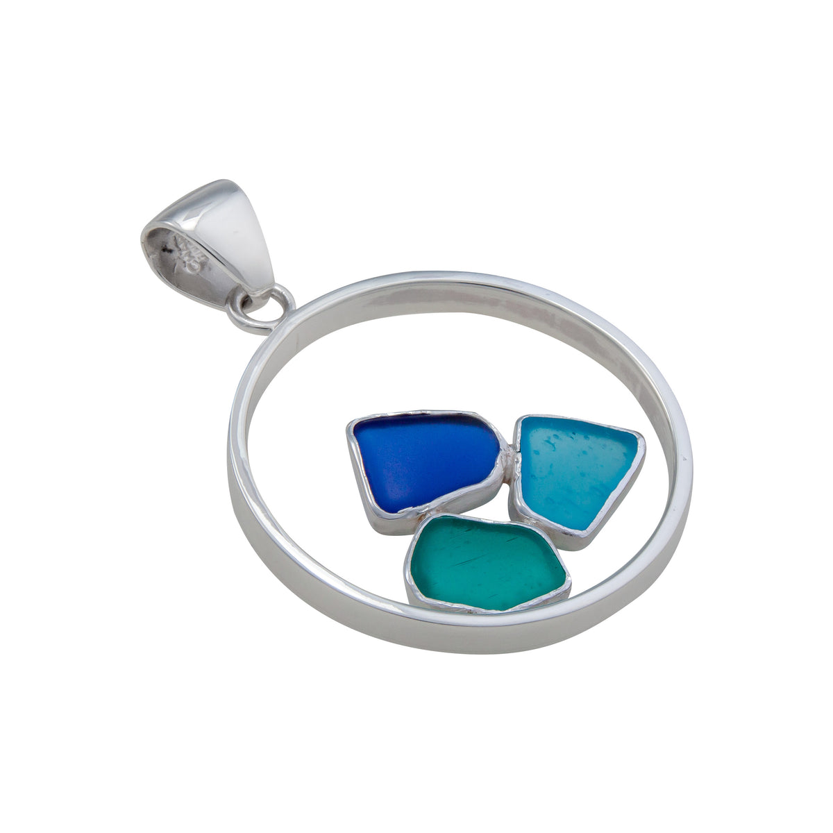 Sterling Silver Recycled Beach Glass Round Framed Pendant | Charles Albert Jewelry