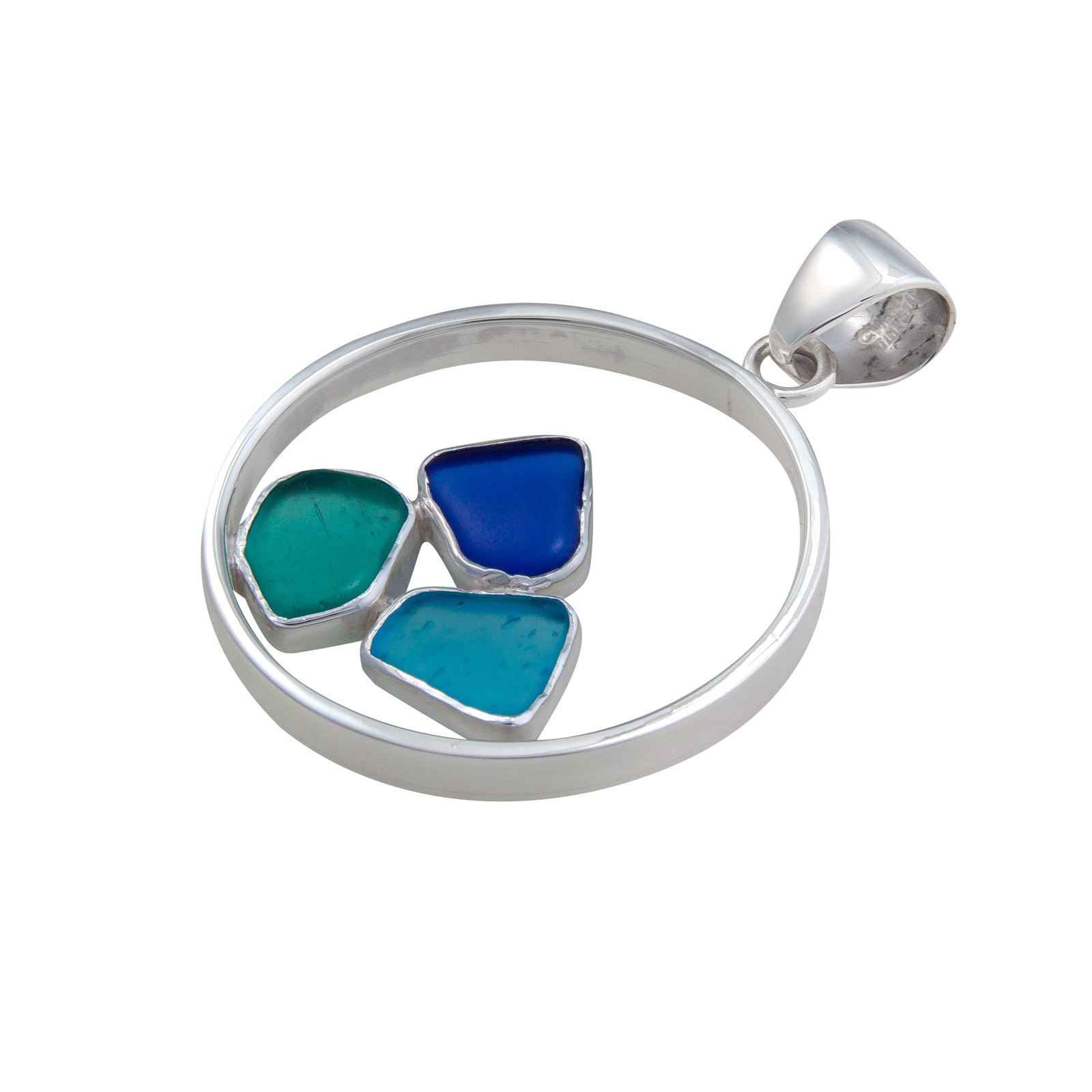 Sterling Silver Recycled Beach Glass Round Framed Pendant | Charles Albert Jewelry