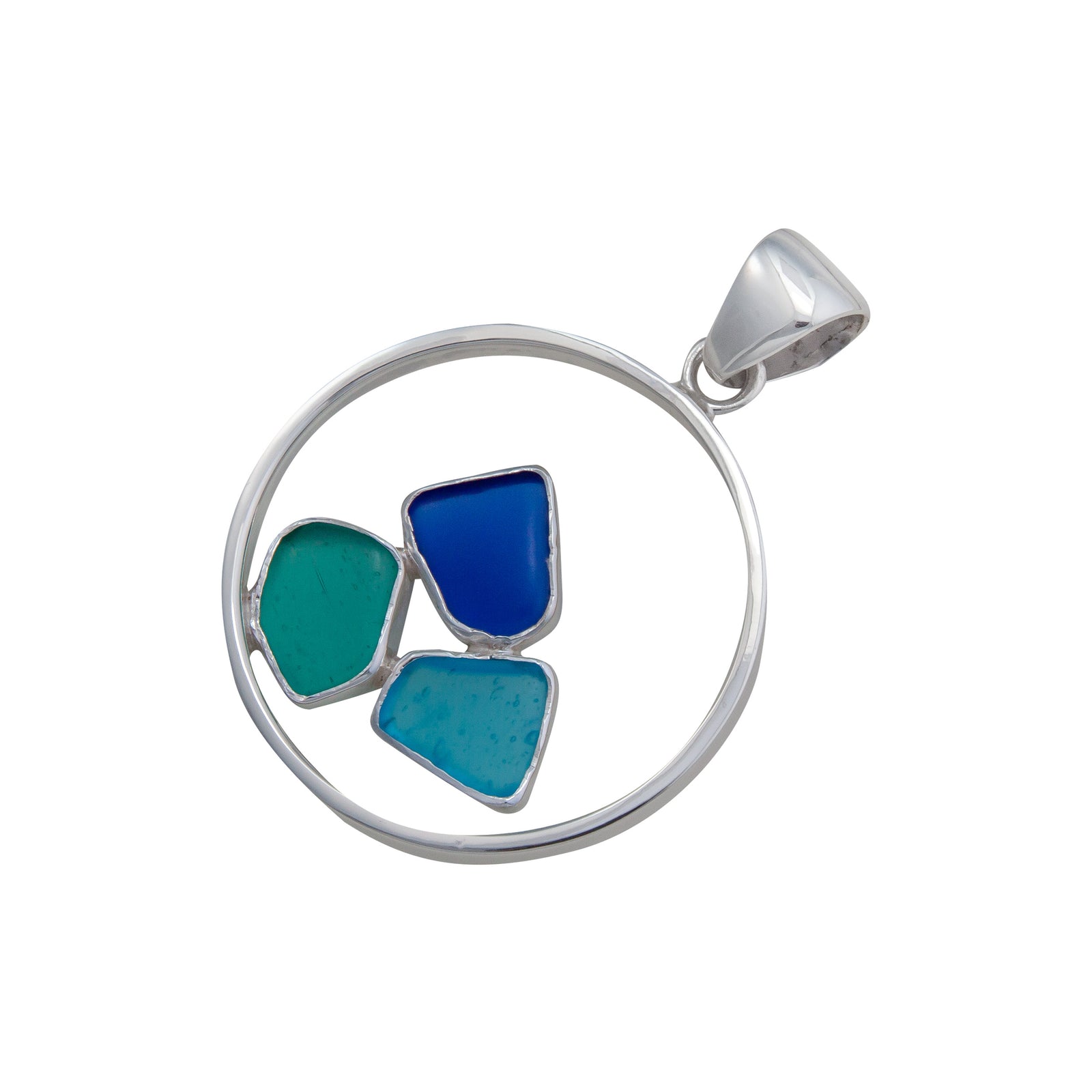 Sterling Silver Recycled Beach Glass Round Framed Pendant | Charles Albert Jewelry