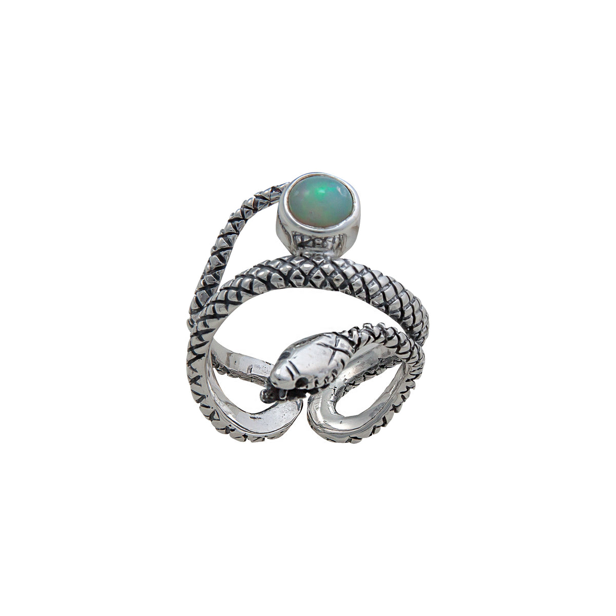 Sterling Silver Opal Snake Adjustable Cuff Ring | Charles Albert Jewelry