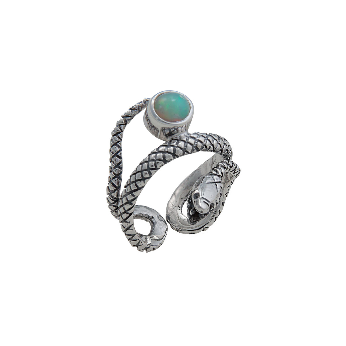 Sterling Silver Opal Snake Adjustable Cuff Ring | Charles Albert Jewelry