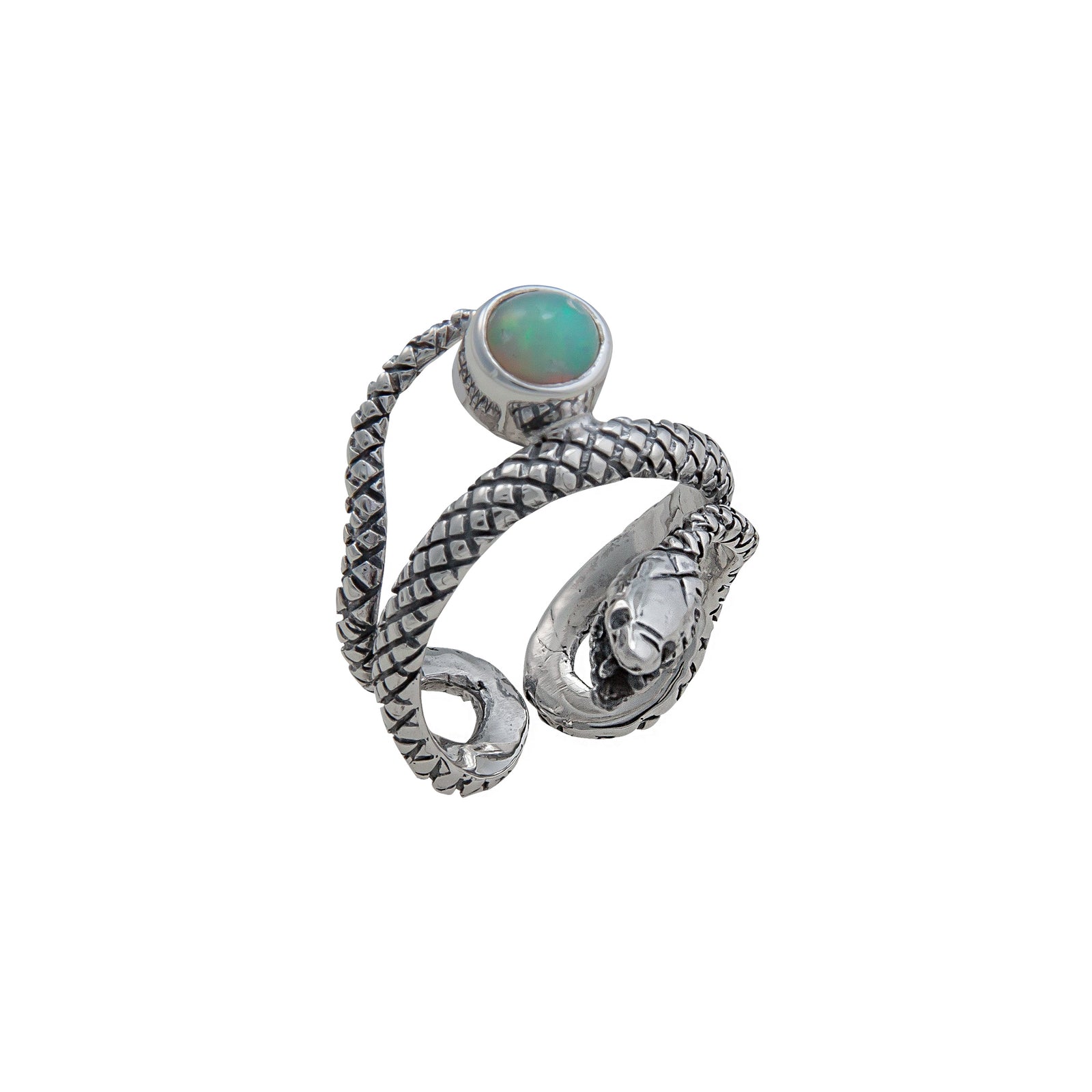 Sterling Silver Opal Snake Adjustable Cuff Ring | Charles Albert Jewelry