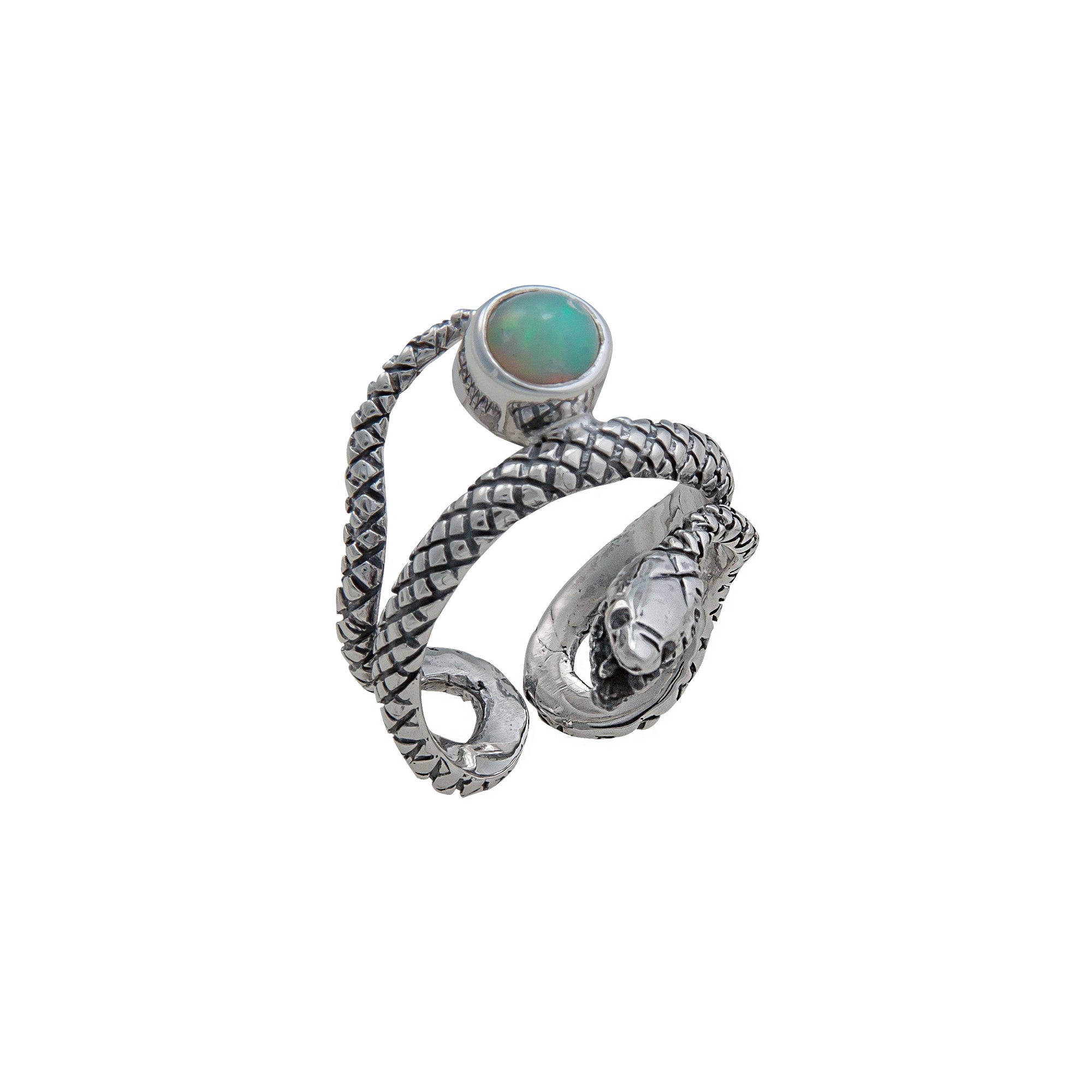 Sterling Silver Opal Snake Adjustable Cuff Ring | Charles Albert Jewelry