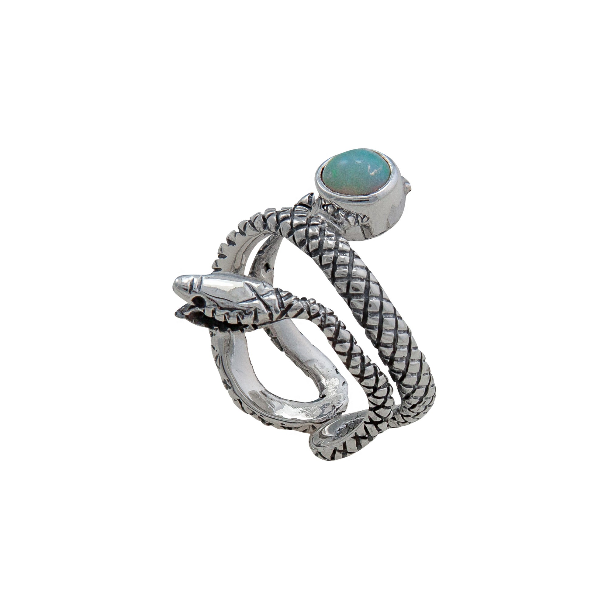 Sterling Silver Opal Snake Adjustable Cuff Ring | Charles Albert Jewelry