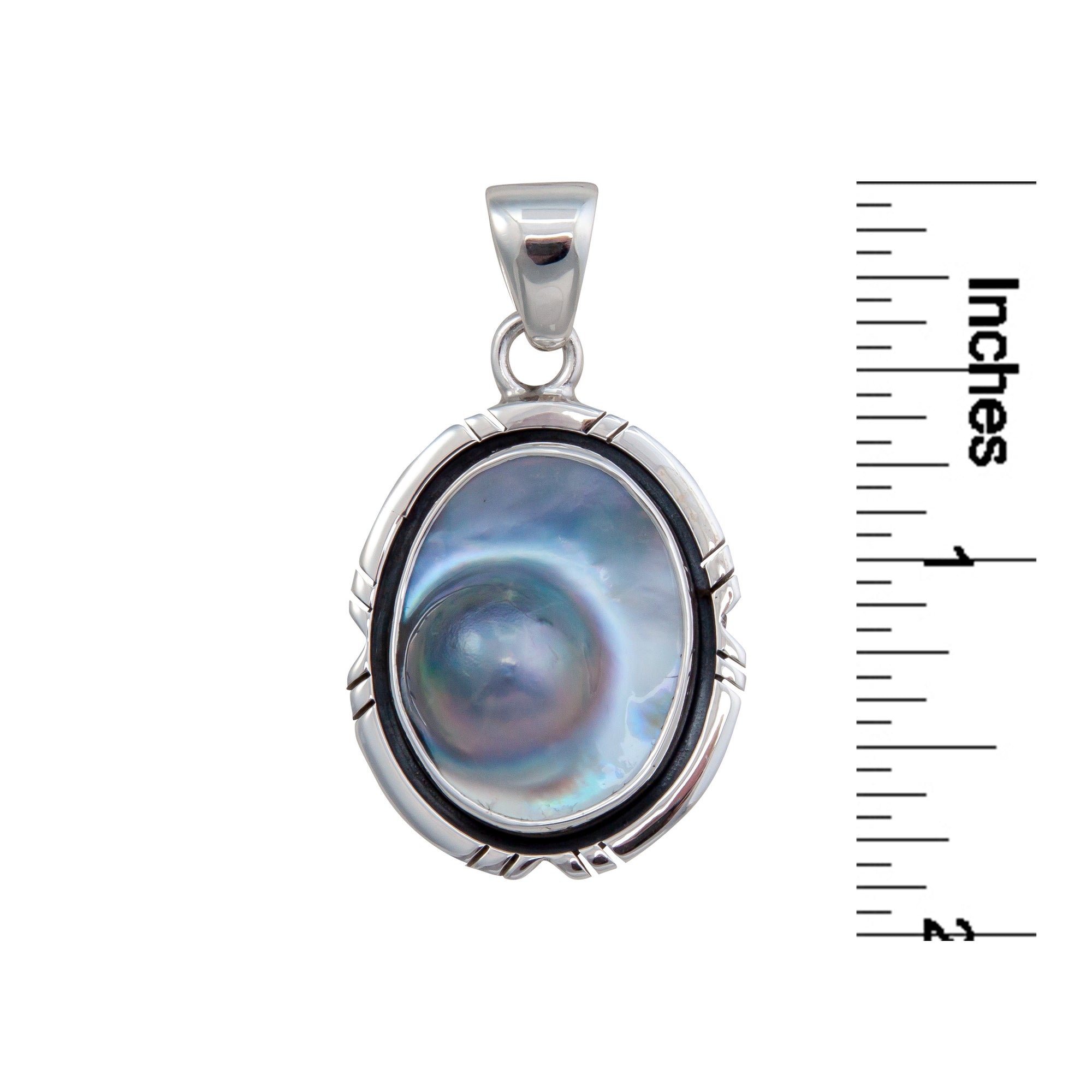 Sterling Silver Mabe Blister Pearl Pendant with Detailed Edge | Charles Albert Jewelry