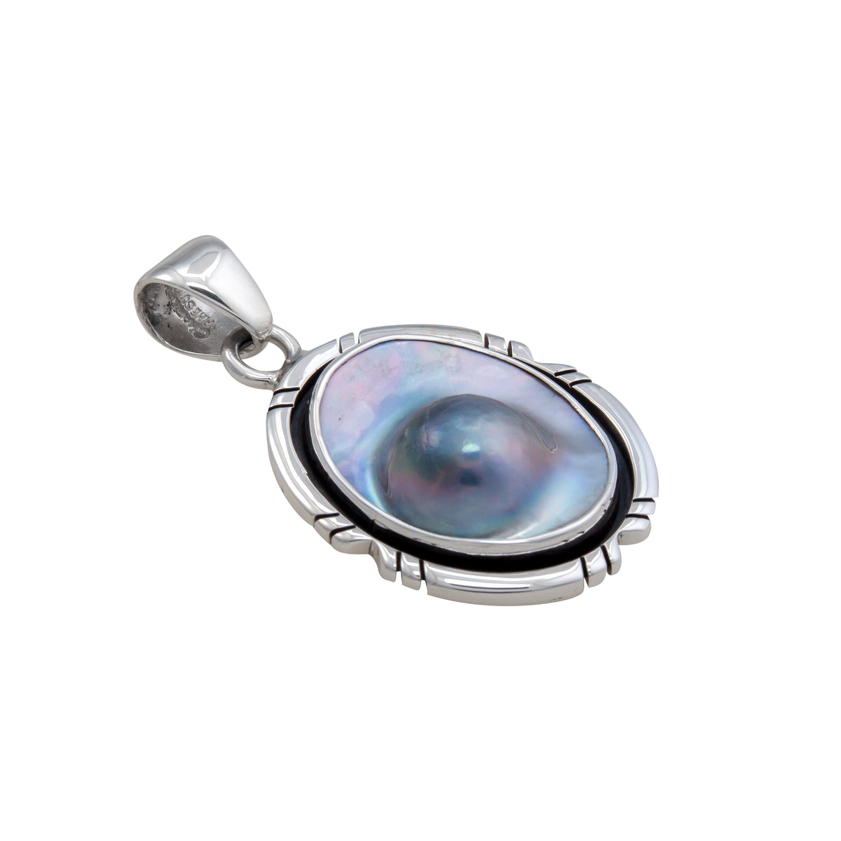Sterling Silver Mabe Blister Pearl Pendant with Detailed Edge | Charles Albert Jewelry