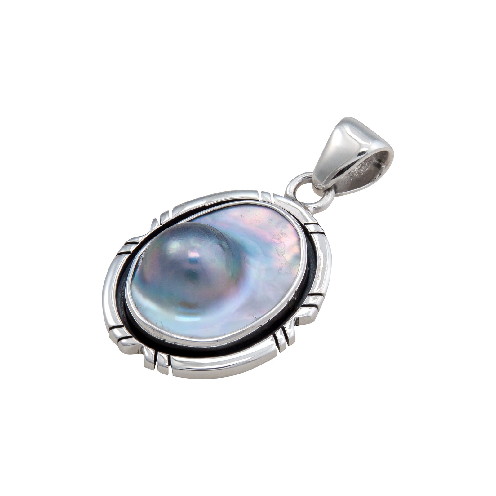 Sterling Silver Mabe Blister Pearl Pendant with Detailed Edge | Charles Albert Jewelry