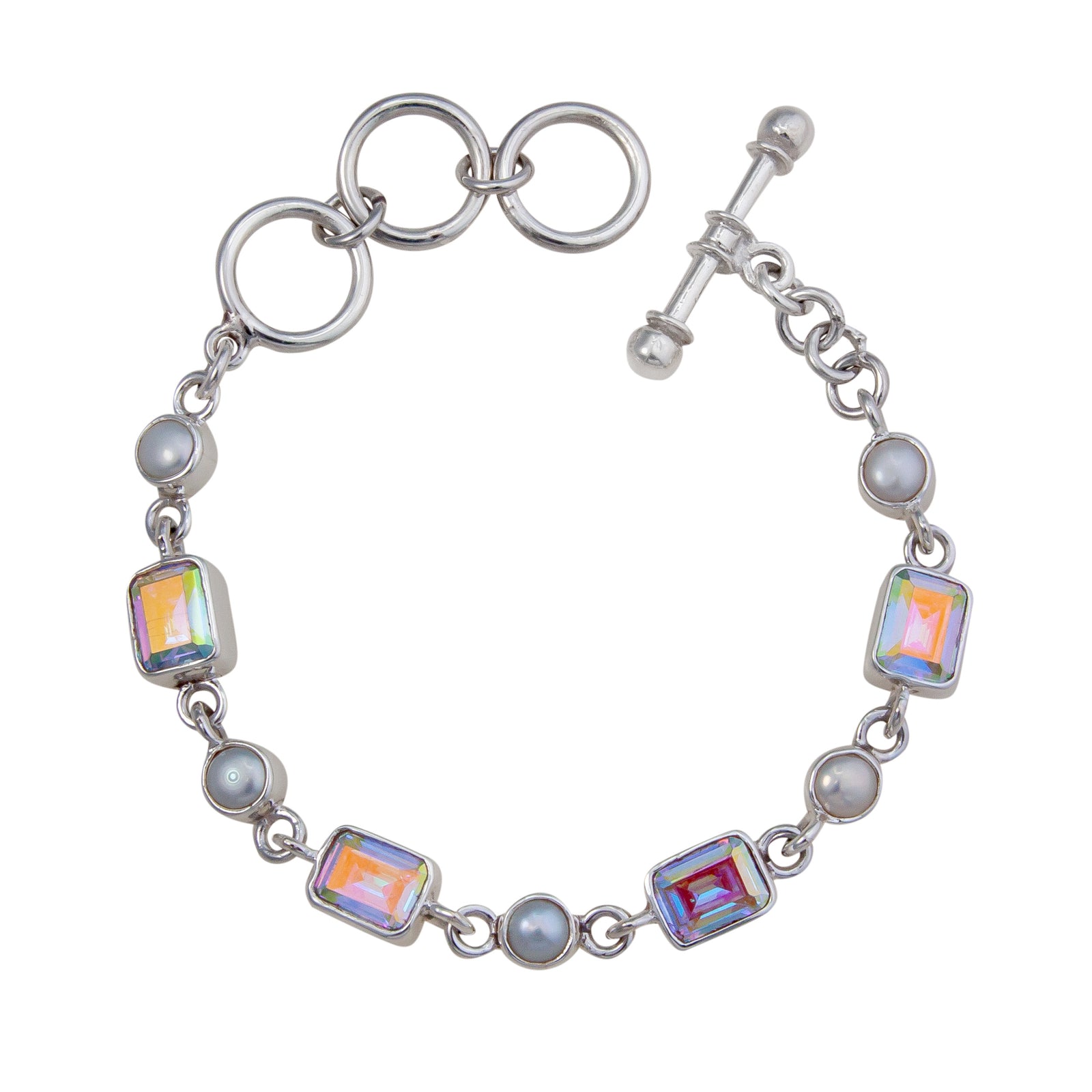 Sterling Silver Pearl and Mercury Mist Bracelet | Charles Albert Jewelry