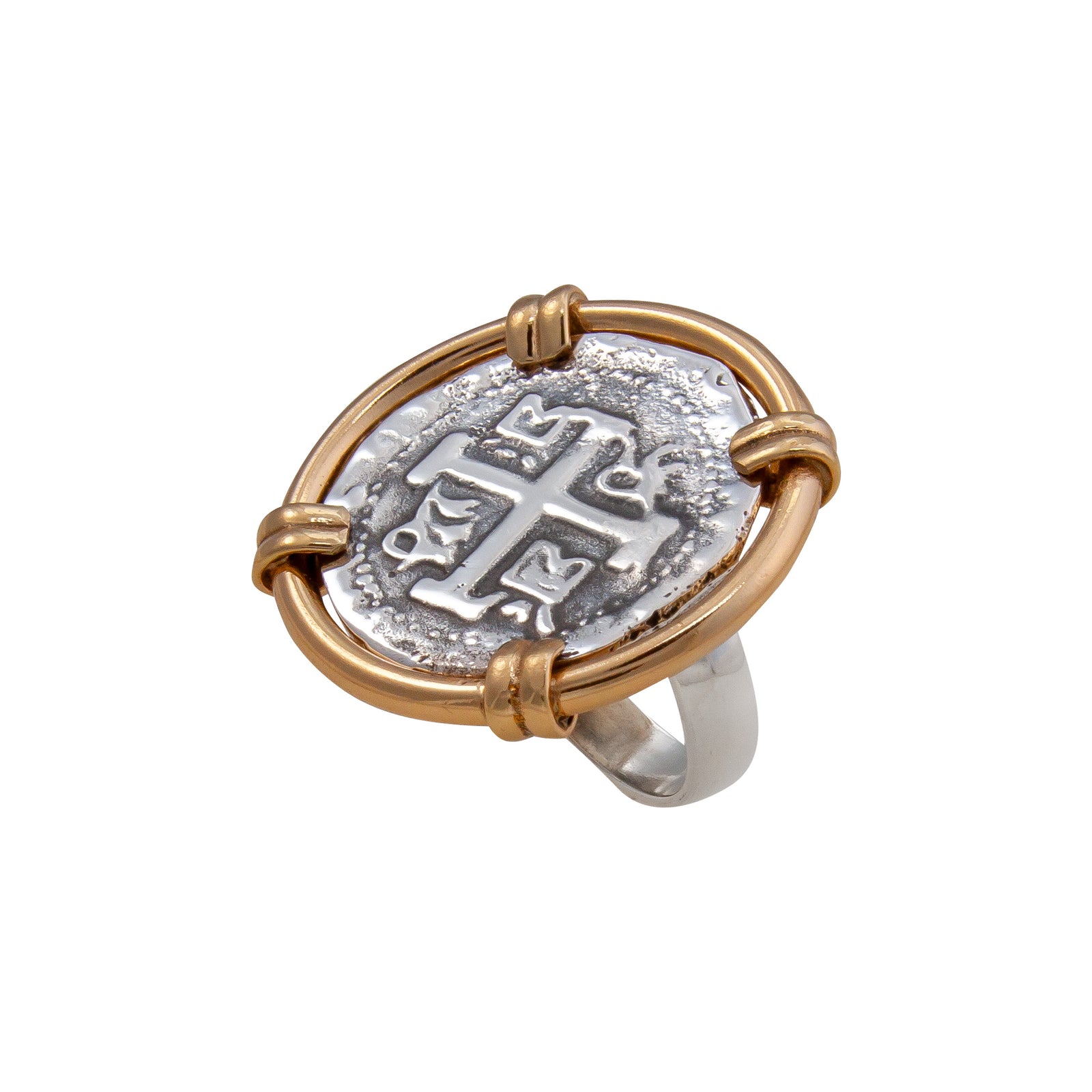 Sterling Silver and Alchemia Treasure Coin Adjustable Prong Set Ring | Charles Albert Jewelry