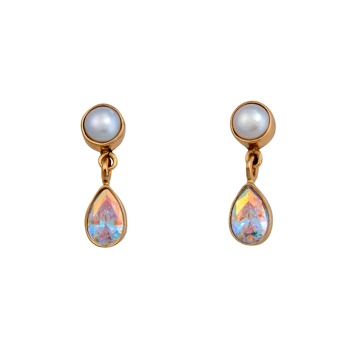 Alchemia Pearl and Mercury Mist Teardrop Post Earrings | Charles Albert Jewelry