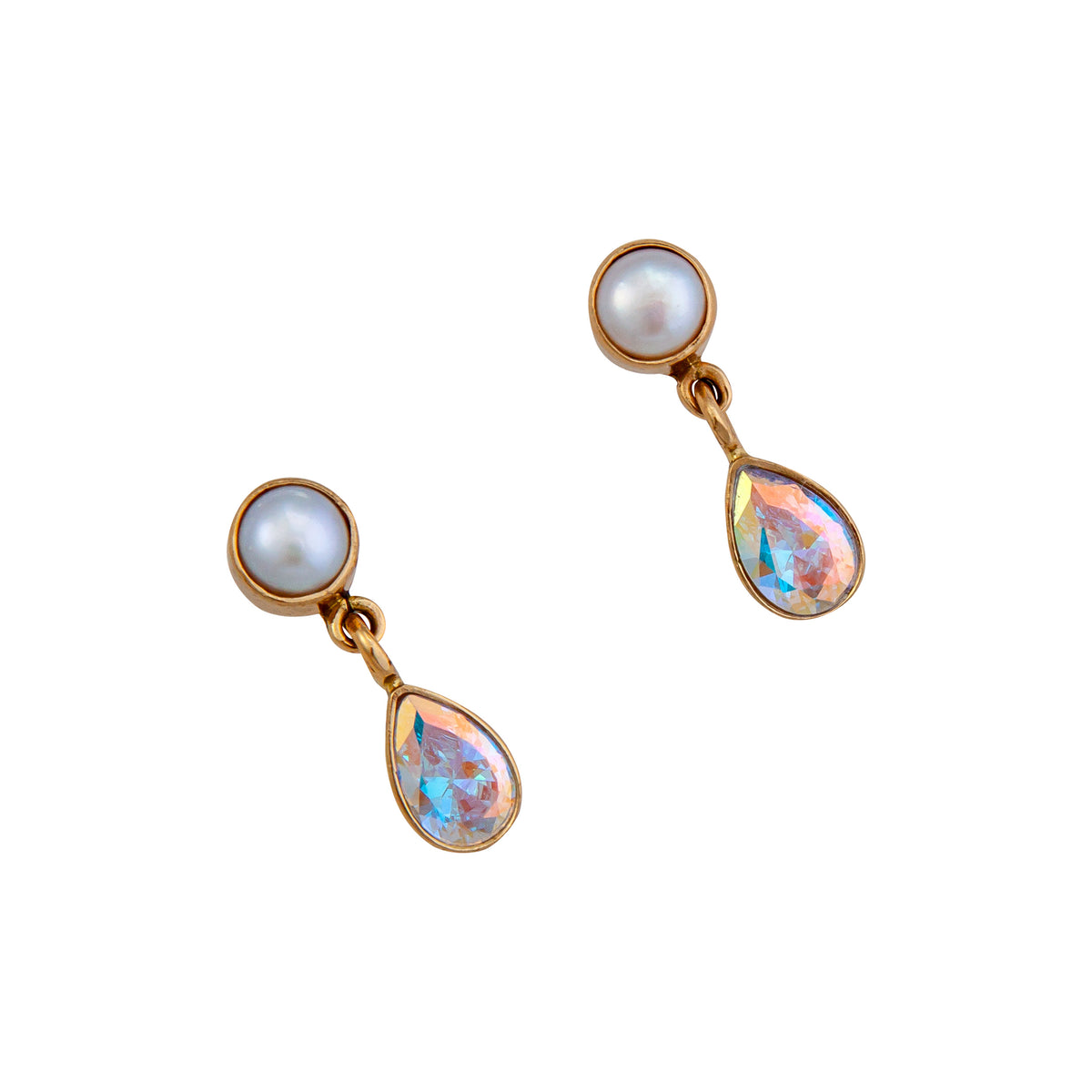 Alchemia Pearl and Mercury Mist Teardrop Post Earrings | Charles Albert Jewelry