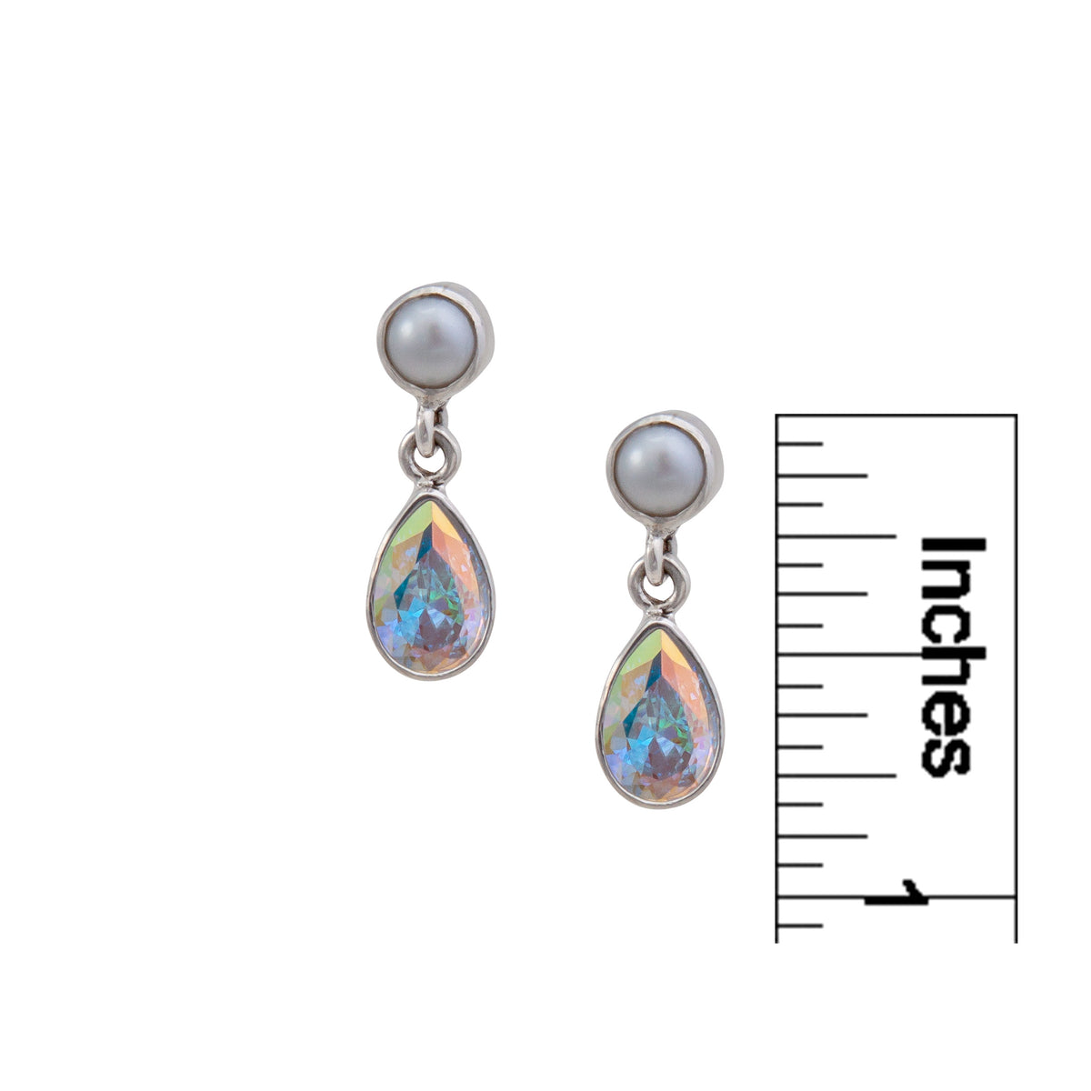 Sterling Silver Pearl and Mercury Mist Teardrop Post Earrings | Charles Albert Jewelry