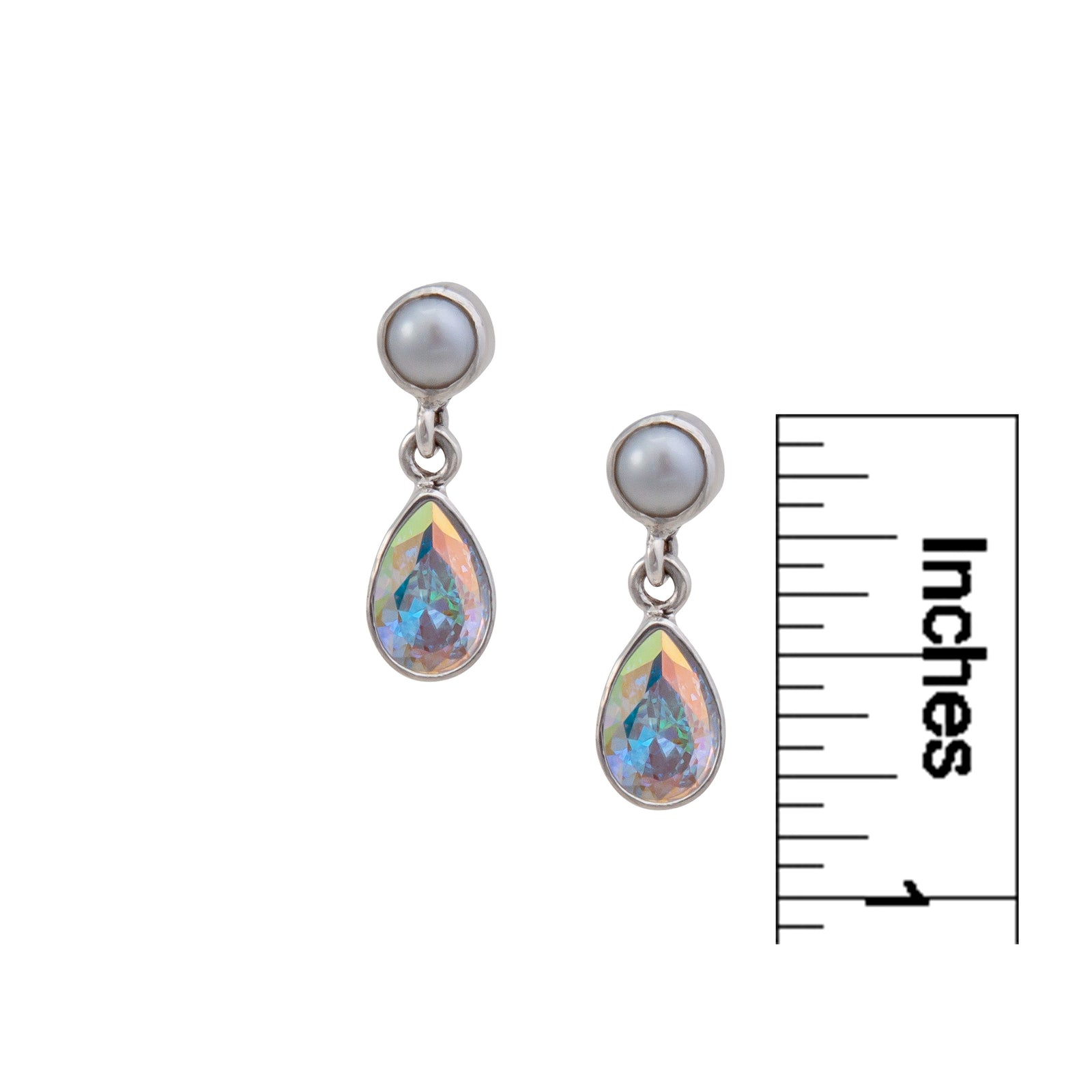 Sterling Silver Pearl and Mercury Mist Teardrop Post Earrings | Charles Albert Jewelry