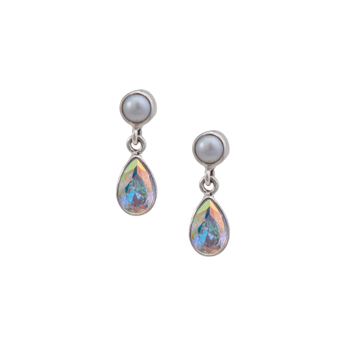 Sterling Silver Pearl and Mercury Mist Teardrop Post Earrings | Charles Albert Jewelry