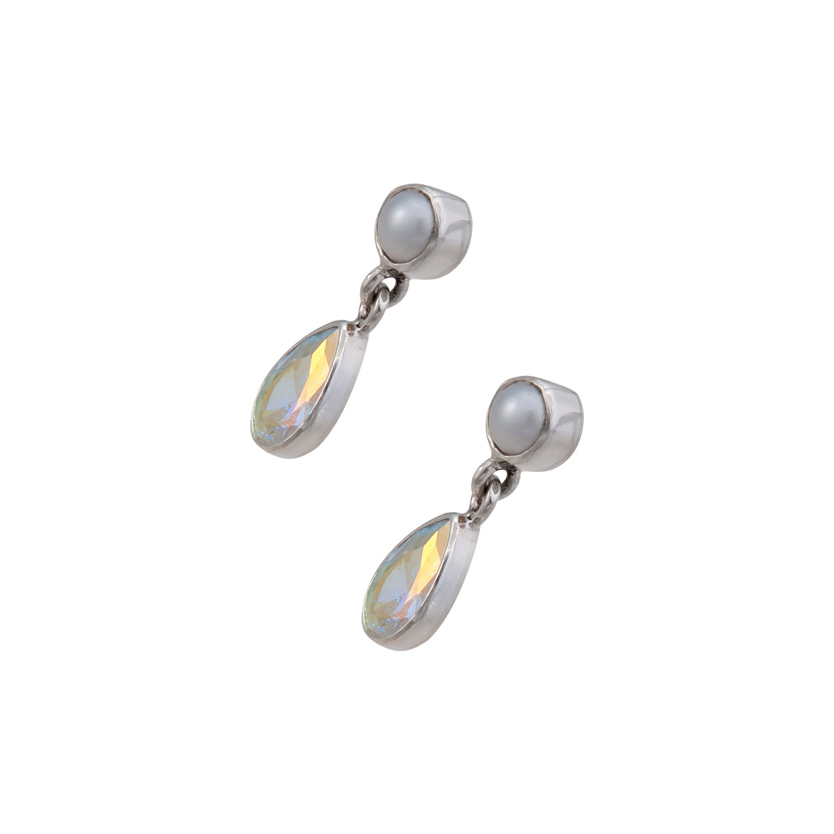 Sterling Silver Pearl and Mercury Mist Teardrop Post Earrings | Charles Albert Jewelry