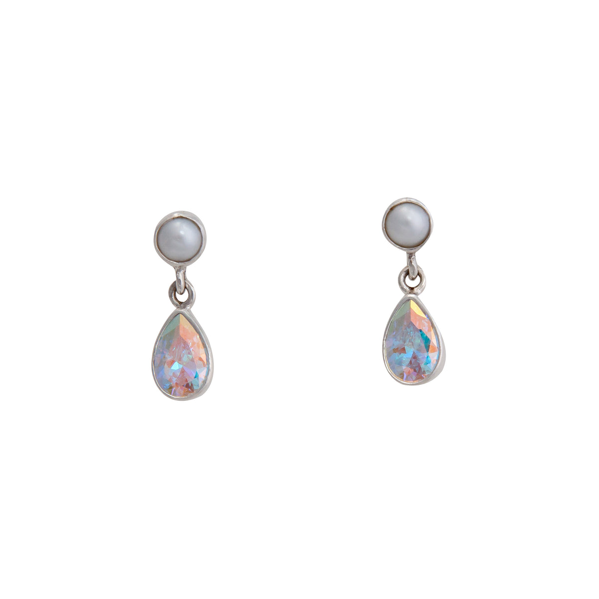 Sterling Silver Pearl and Mercury Mist Teardrop Post Earrings | Charles Albert Jewelry