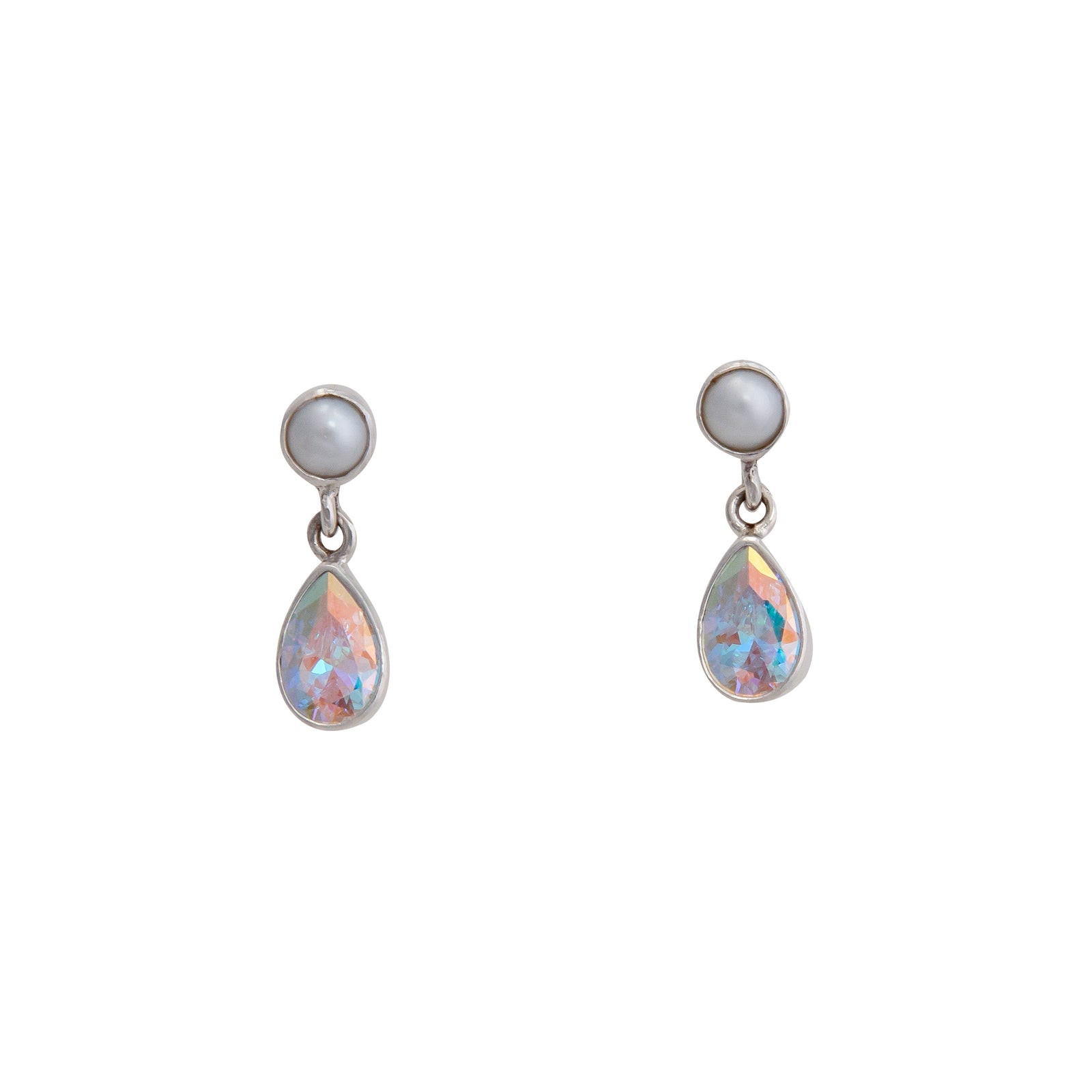 Sterling Silver Pearl and Mercury Mist Teardrop Post Earrings | Charles Albert Jewelry