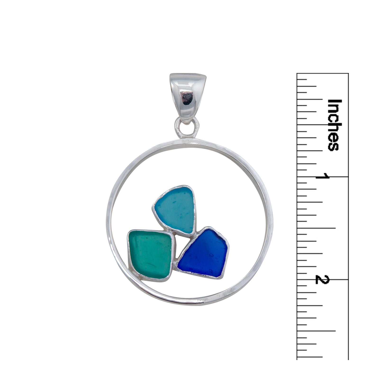 Sterling Silver Recycled Beach Glass Round Framed Pendant | Charles Albert Jewelry