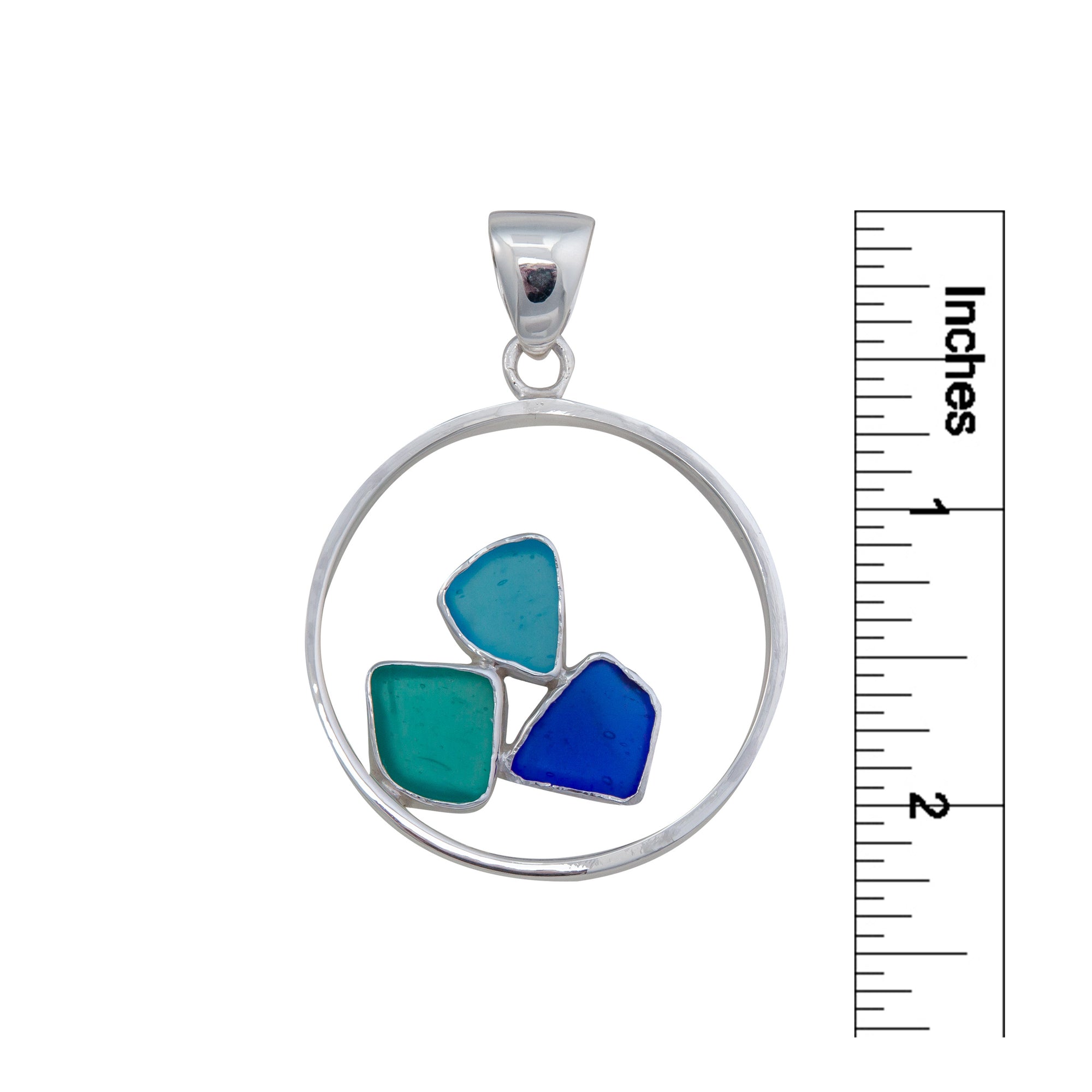 Sterling Silver Recycled Beach Glass Round Framed Pendant | Charles Albert Jewelry