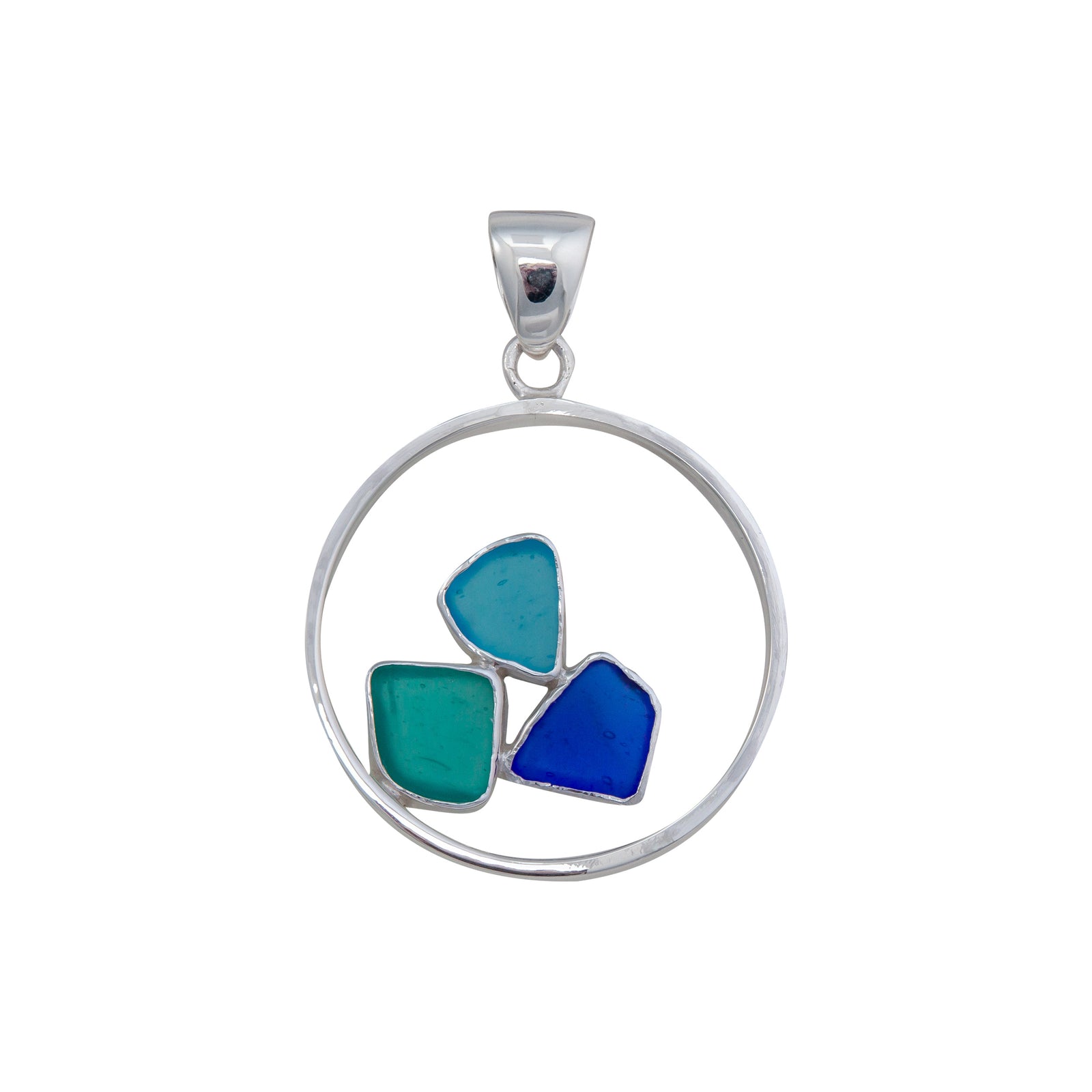 Sterling Silver Recycled Beach Glass Round Framed Pendant | Charles Albert Jewelry