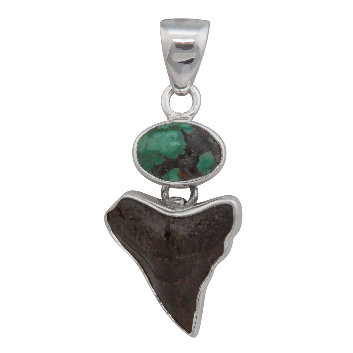 Sterling Silver Turquoise &amp; Shark Tooth Pendant - Charles Albert Jewelry