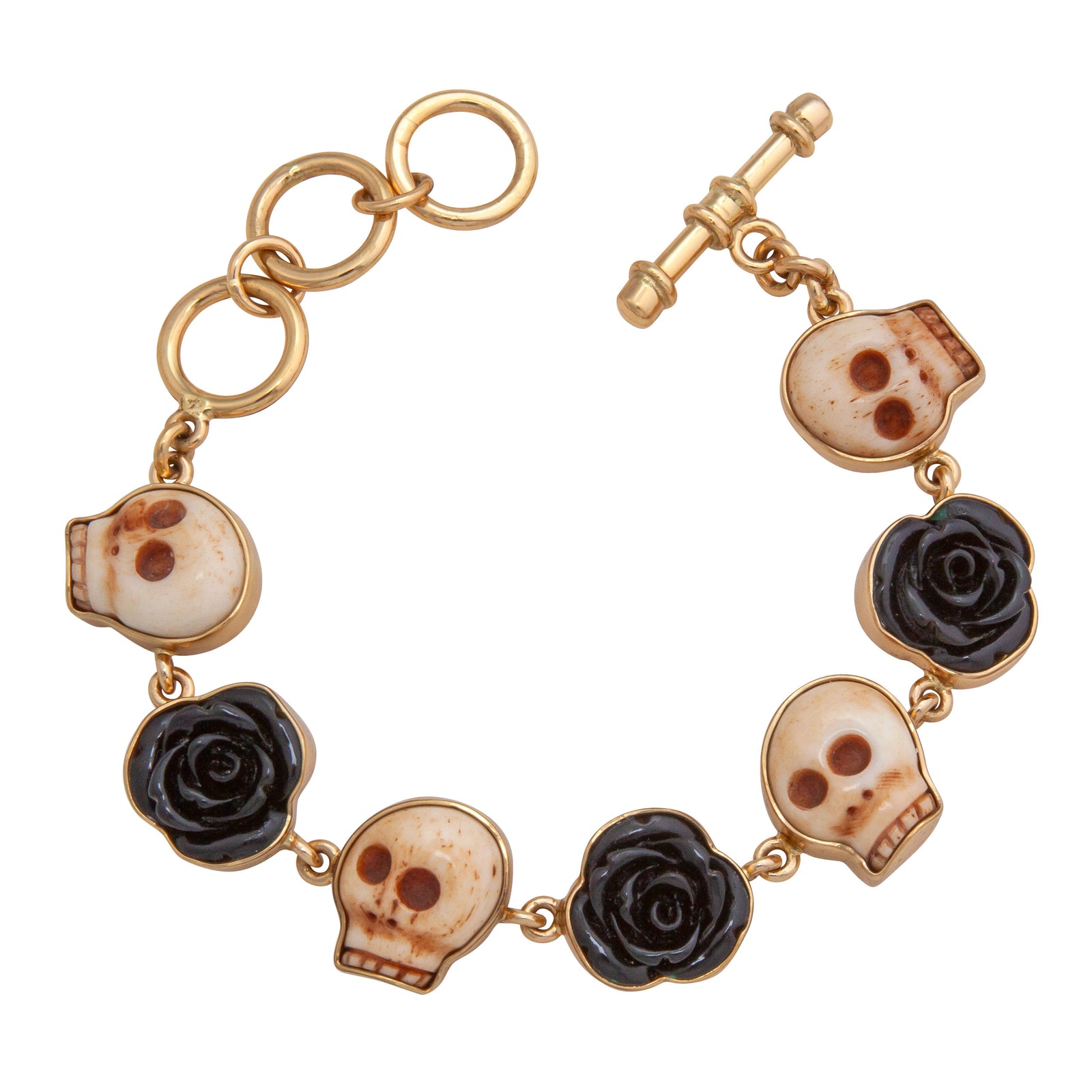 Alchemia Bone Skull and Black Resin Rose Bracelet | Charles Albert Jewelry