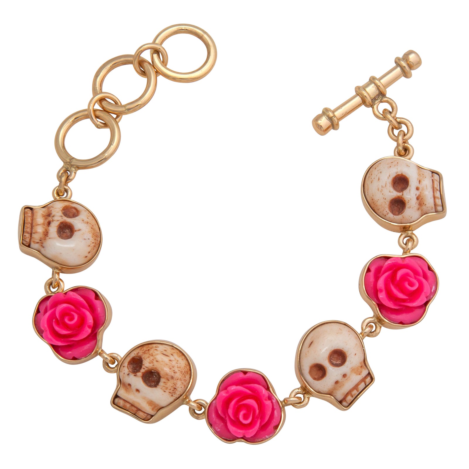 Alchemia Bone Skull and Pink Resin Rose Bracelet | Charles Albert Jewelry