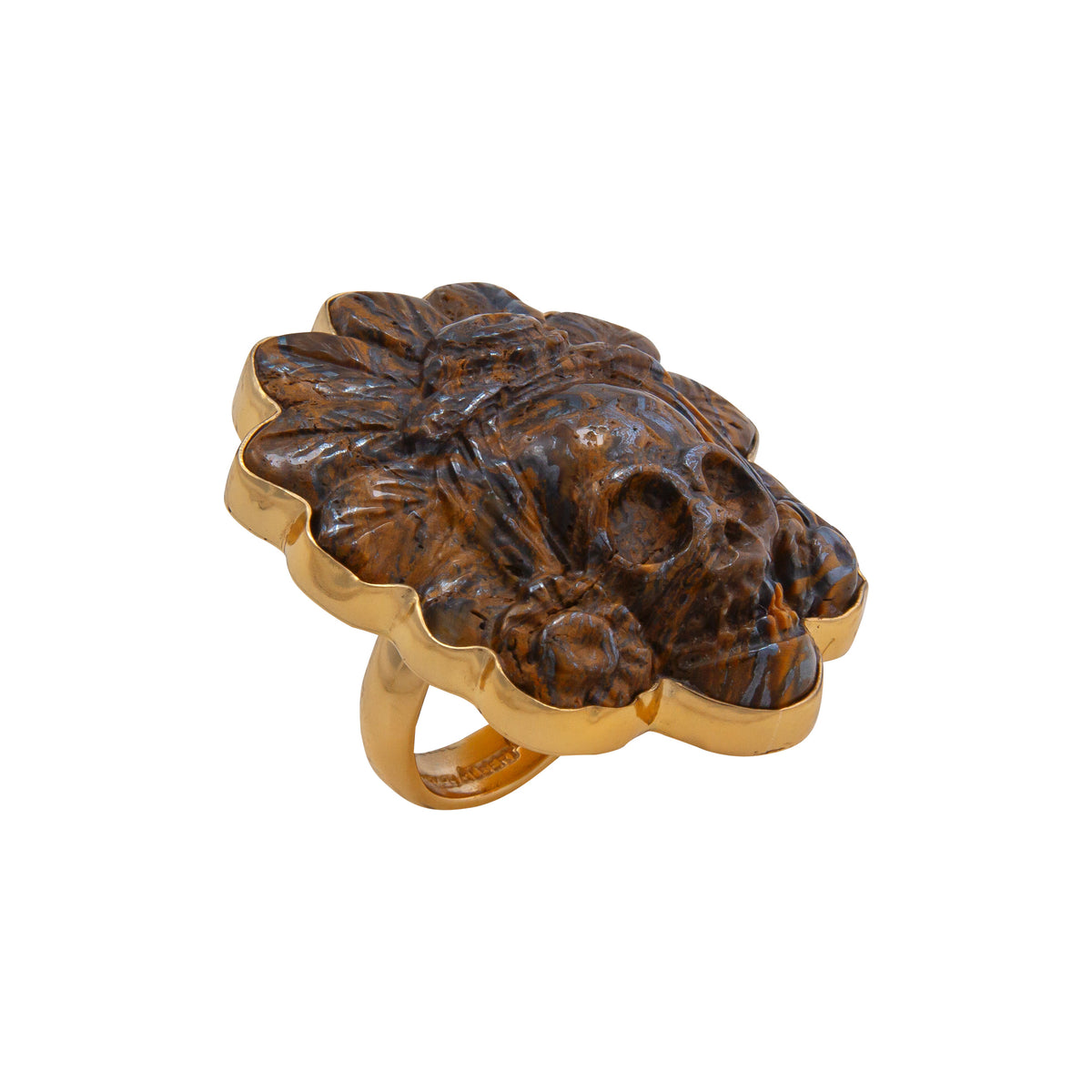 Alchemia Tiger Eye Headdress Skull Adjustable Ring | Charles Albert Jewelry