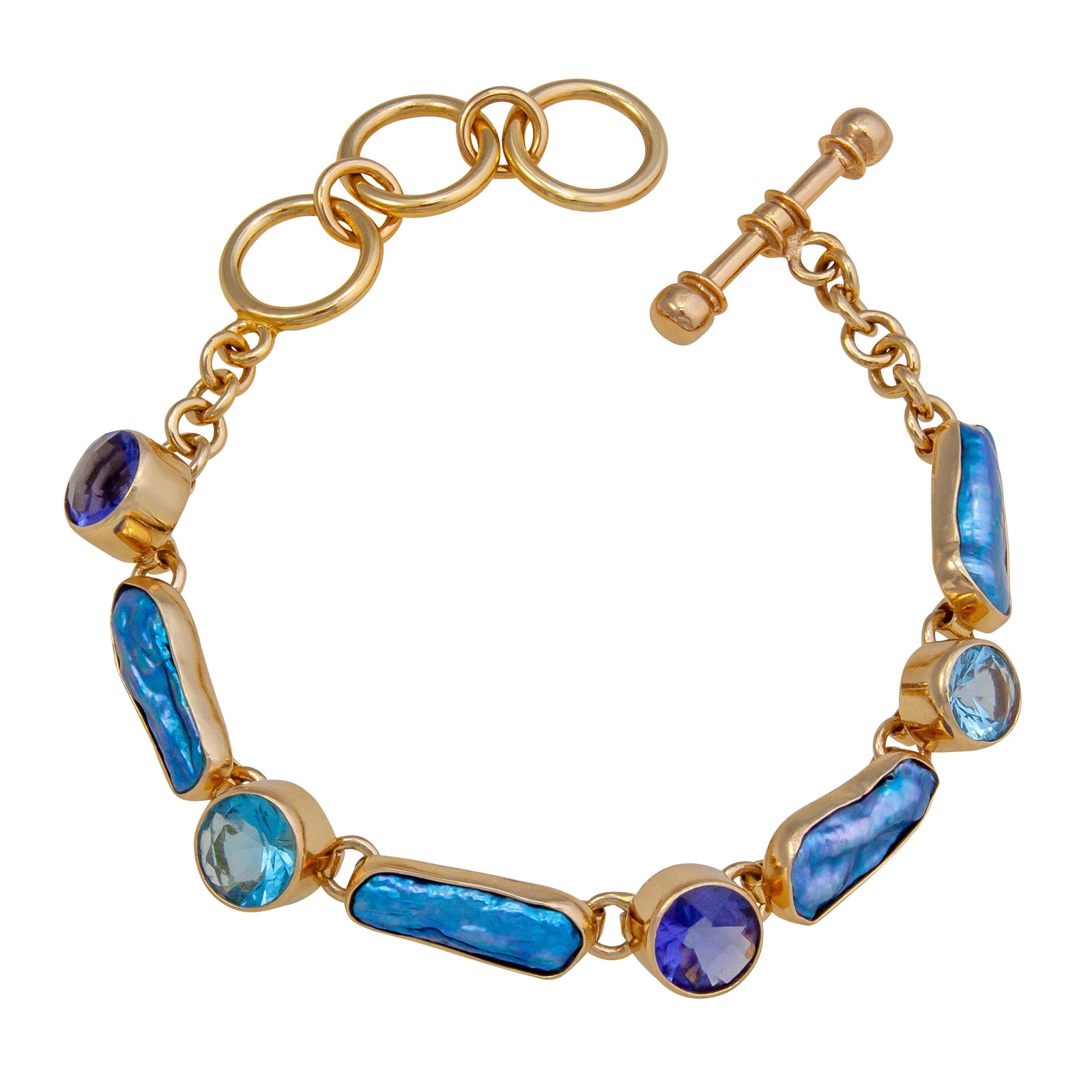 Alchemia Blue Topaz, Lab Created Tanzanite and Blue Biwa Pearl Bracelet | Charles Albert Jewelry