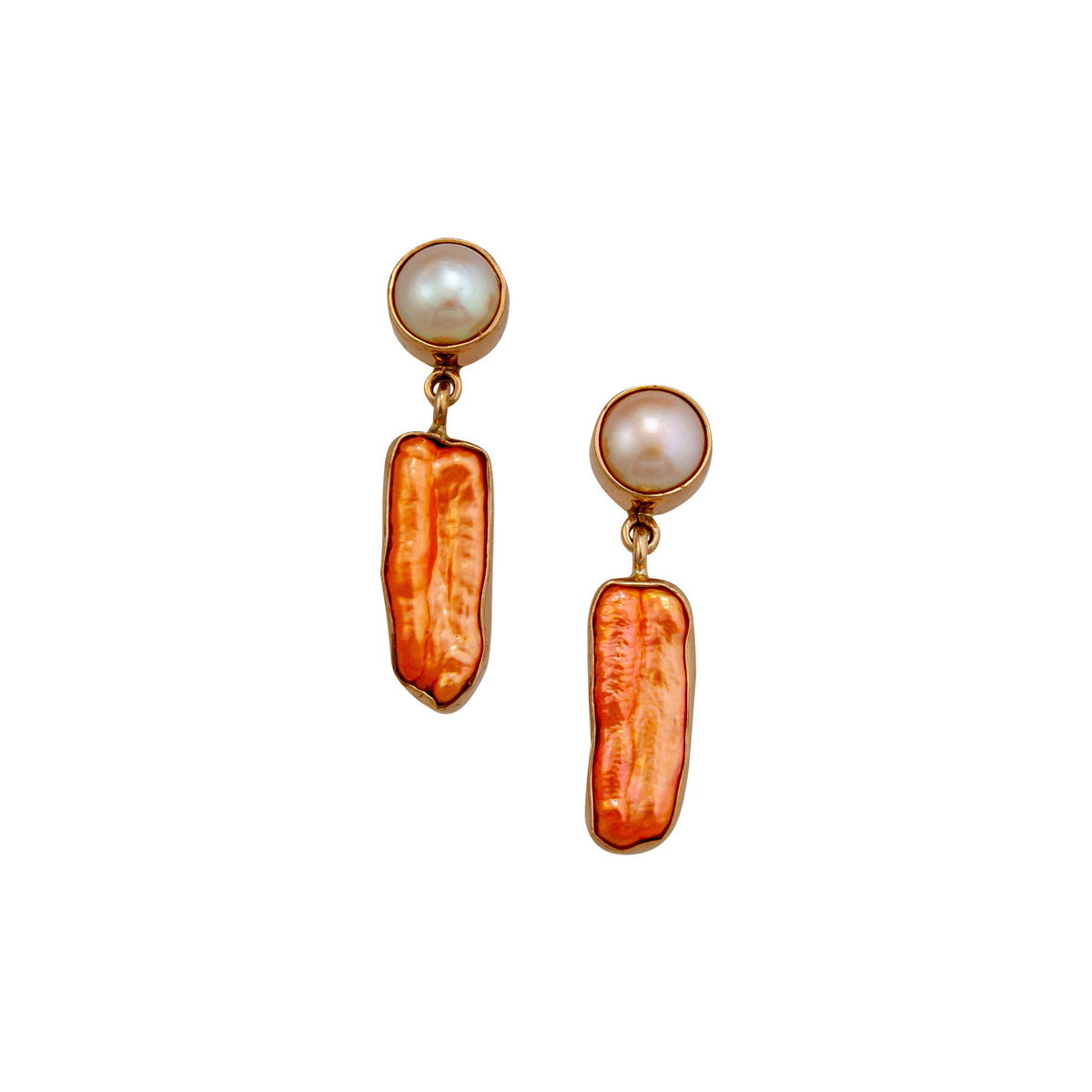Alchemia Sunset Pearl and Biwa Pearl Post Earrings | Charles Albert Jewelry