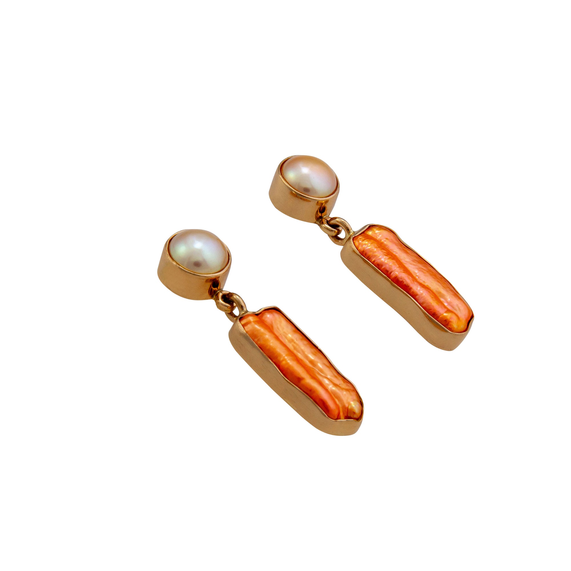 Alchemia Sunset Pearl and Biwa Pearl Post Earrings | Charles Albert Jewelry