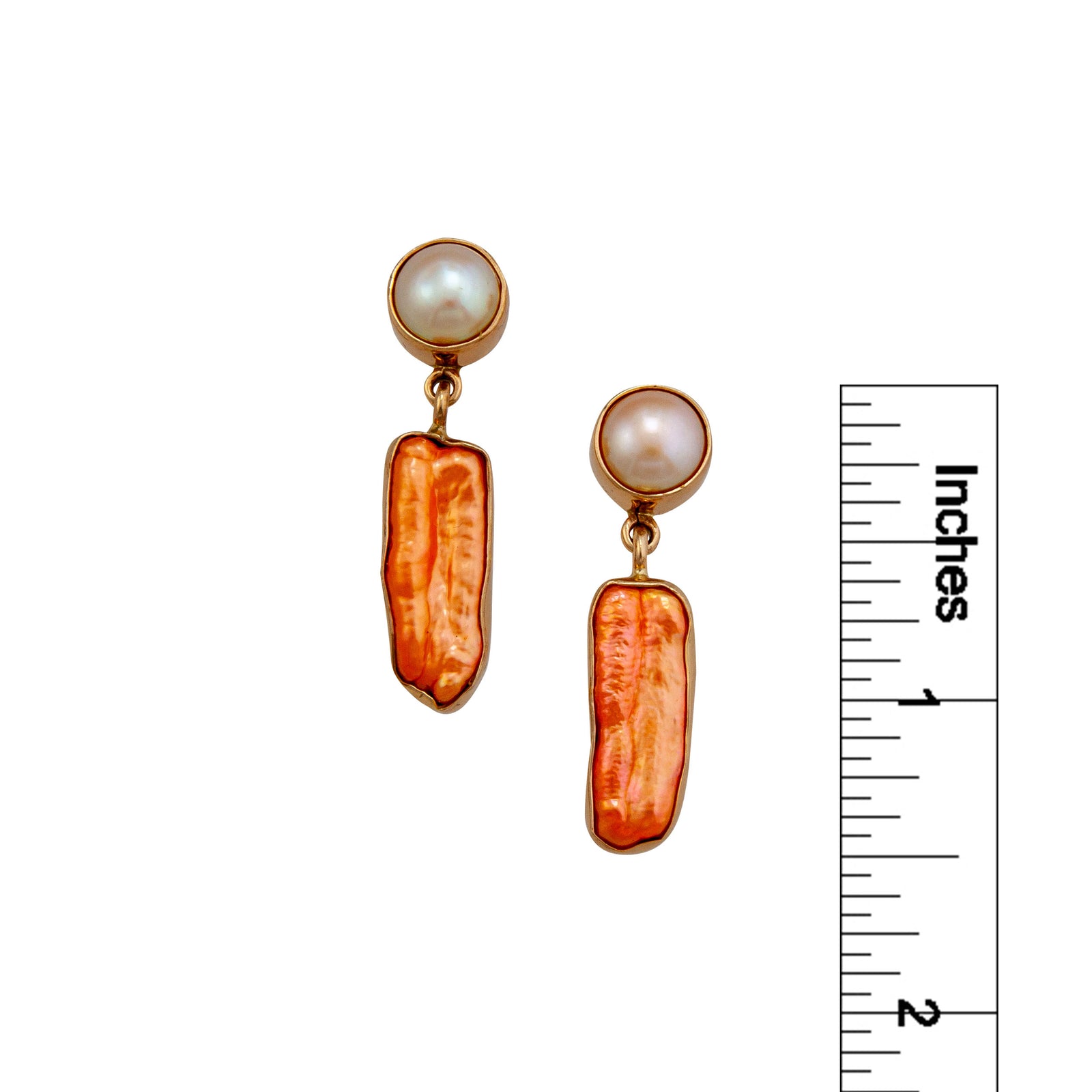 Alchemia Sunset Pearl and Biwa Pearl Post Earrings | Charles Albert Jewelry