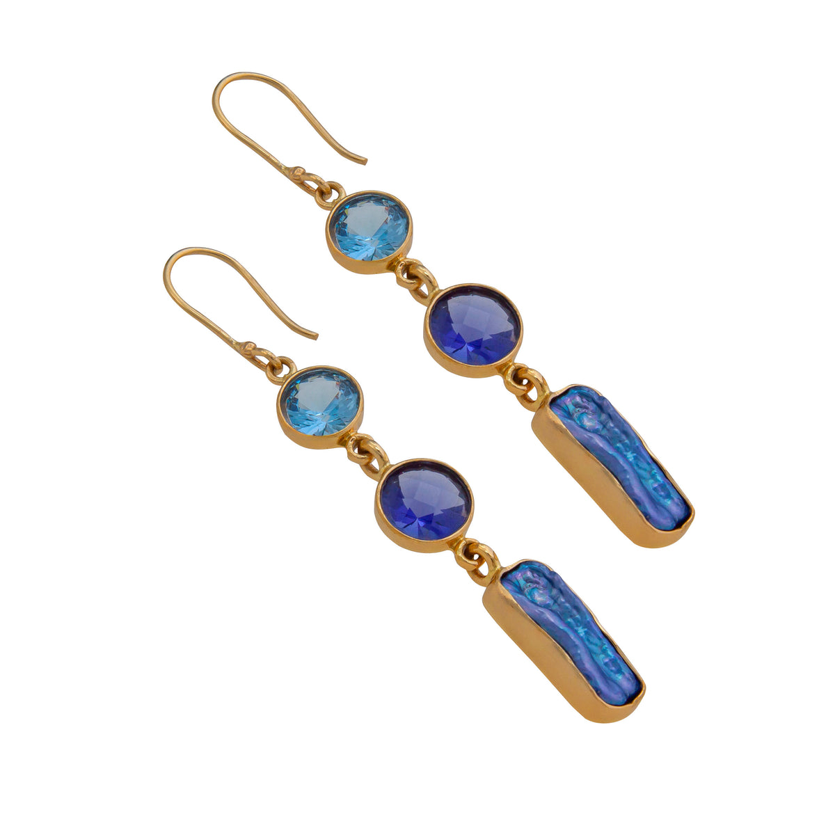 Alchemia Blue Topaz, Lab Created Tanzanite and Blue Biwa Pearl Drop Earrings | Charles Albert Jewelry