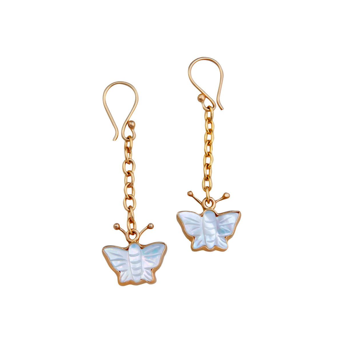 Alchemia Mother of Pearl Butterfly Chain Drop Earrings | Charles Albert Jewelry