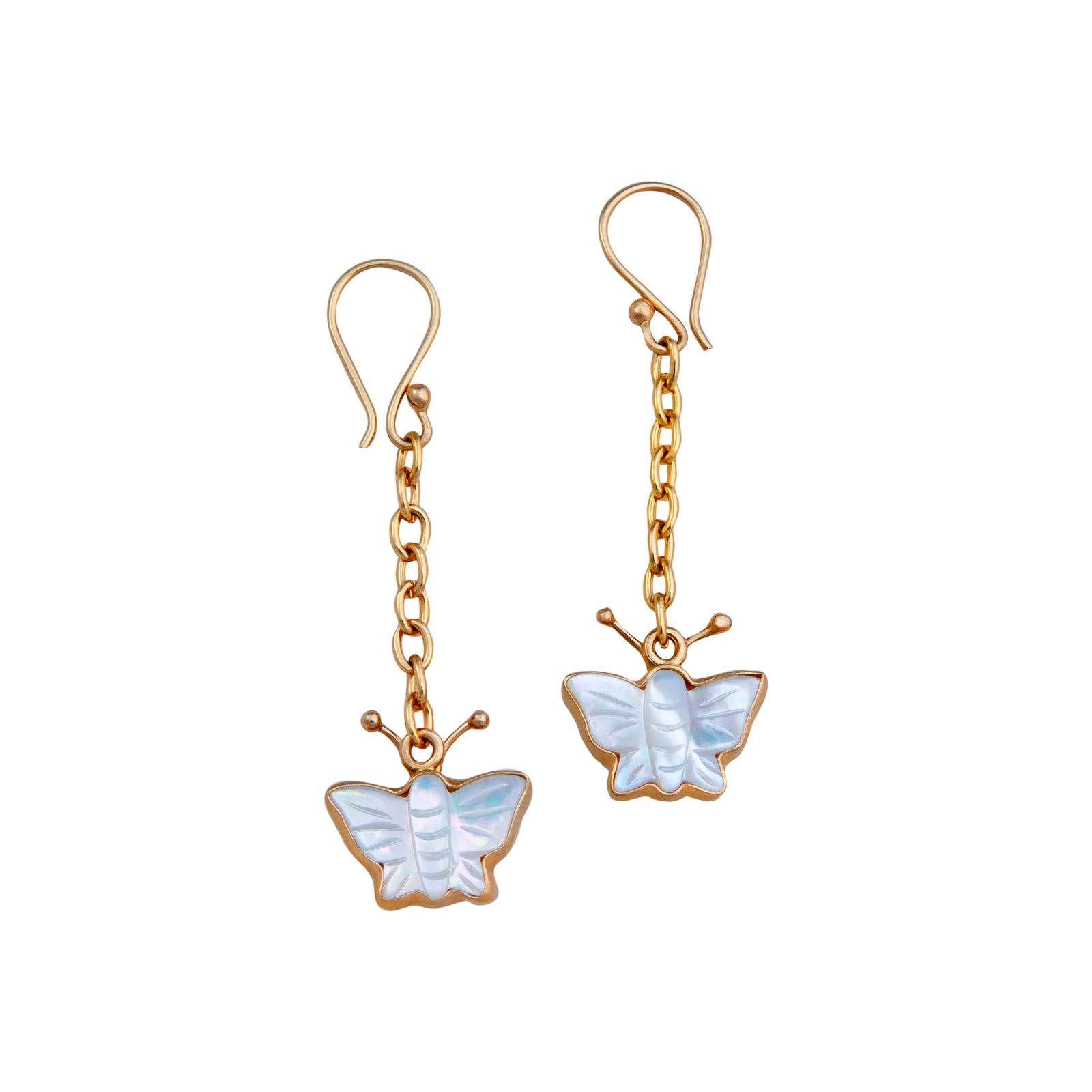 Alchemia Mother of Pearl Butterfly Chain Drop Earrings | Charles Albert Jewelry