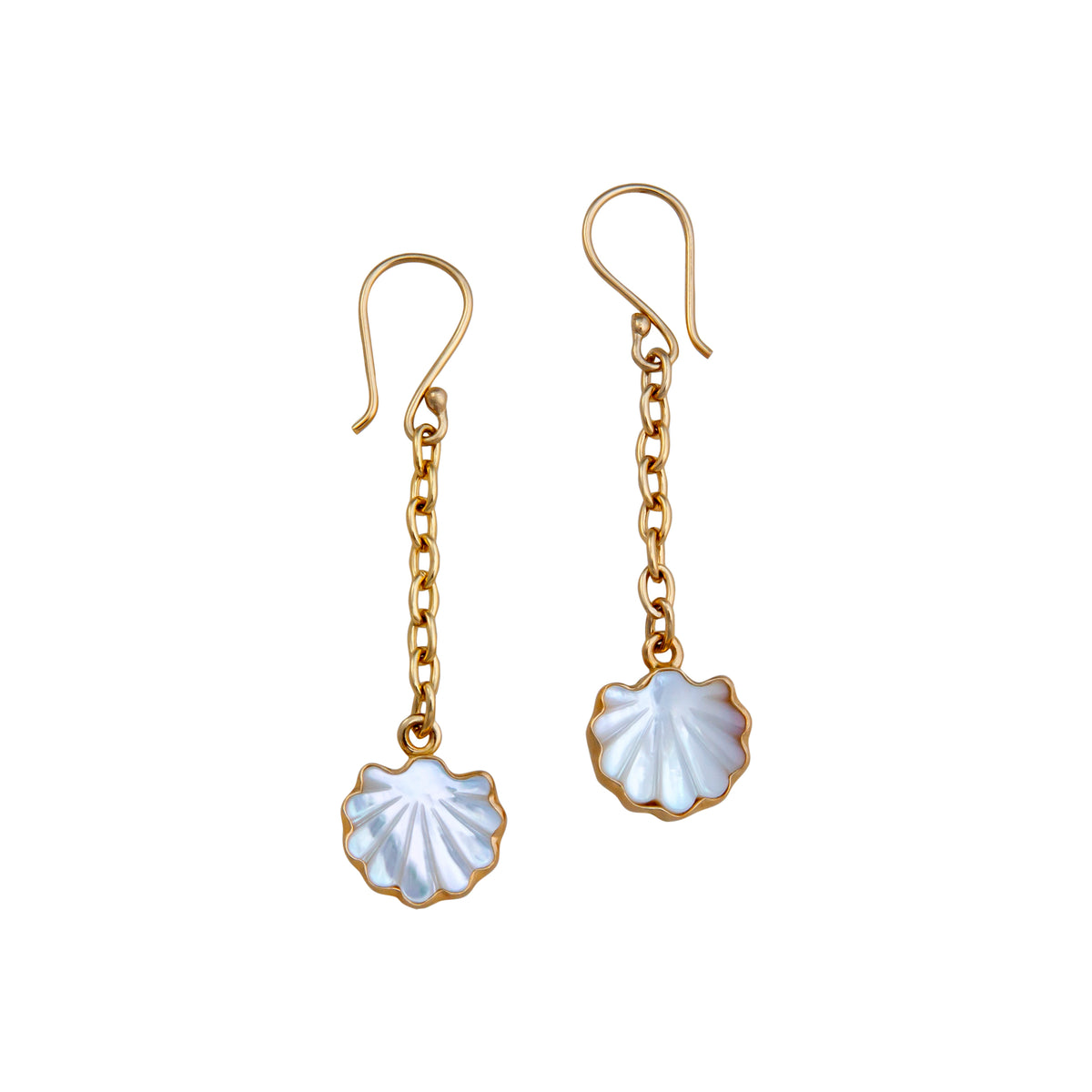Alchemia Mother of Pearl Clam Chain Drop Earrings | Charles Albert Jewelry