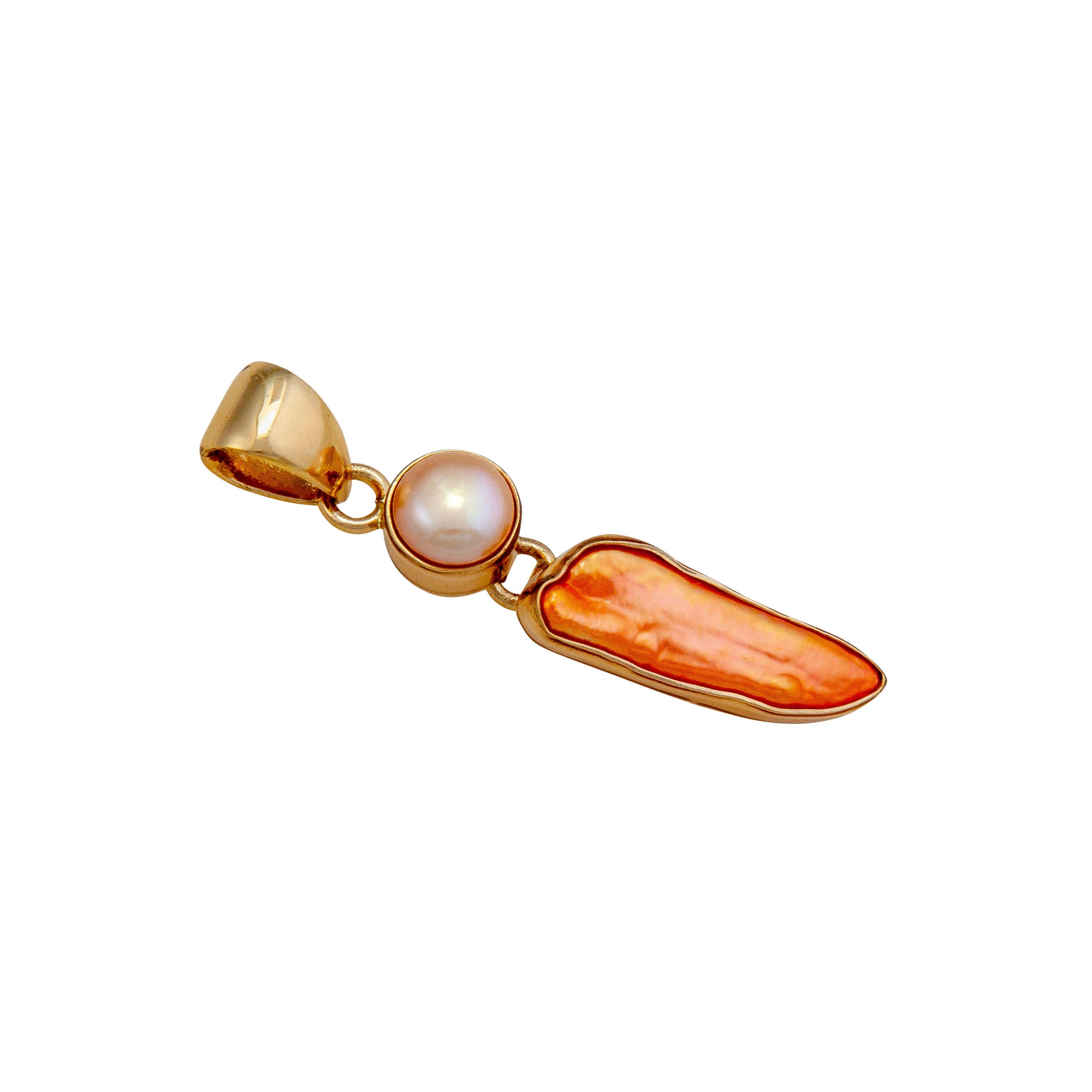 Alchemia Sunset Pearl and Biwa Pearl Pendant | Charles Albert Jewelry
