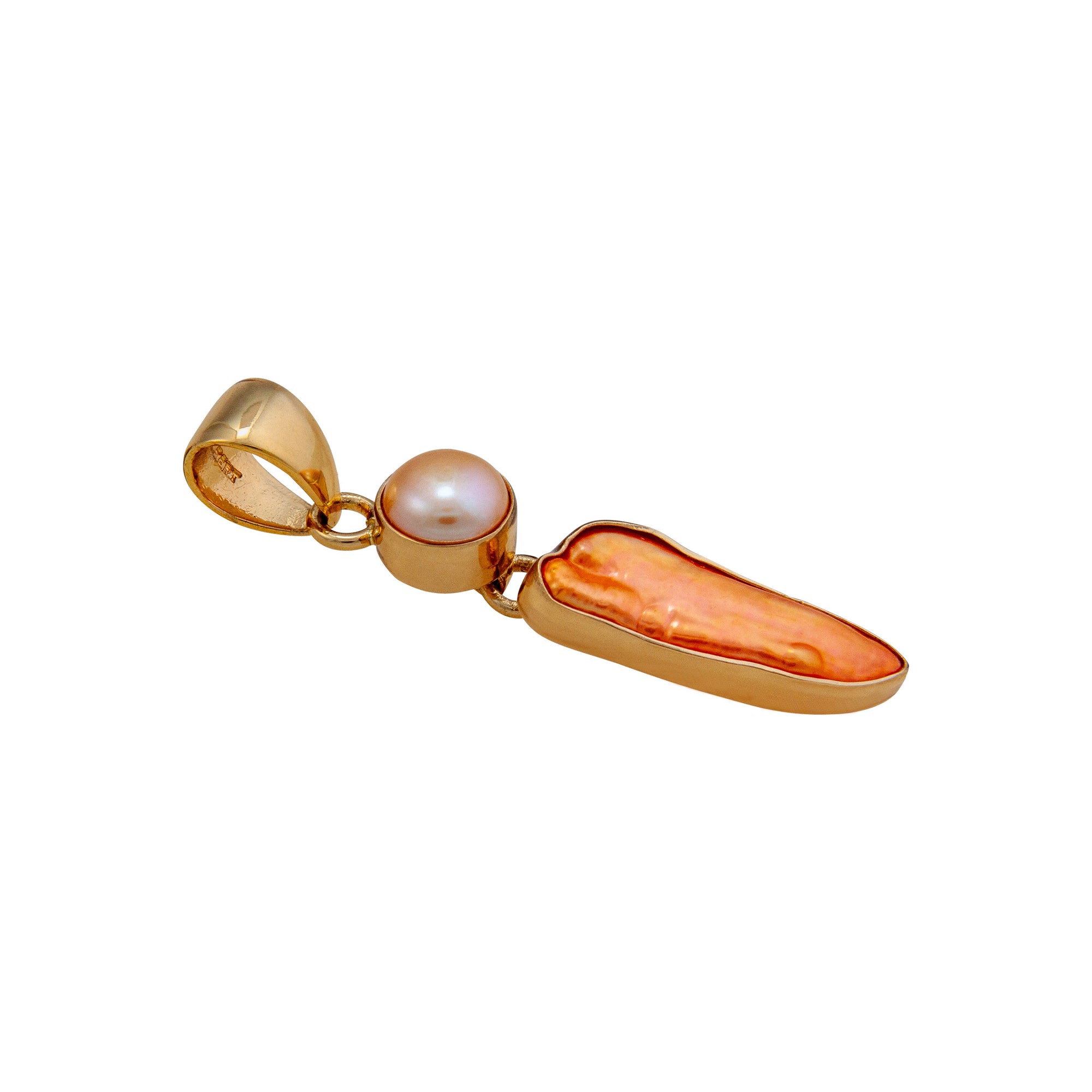 Alchemia Sunset Pearl and Biwa Pearl Pendant | Charles Albert Jewelry