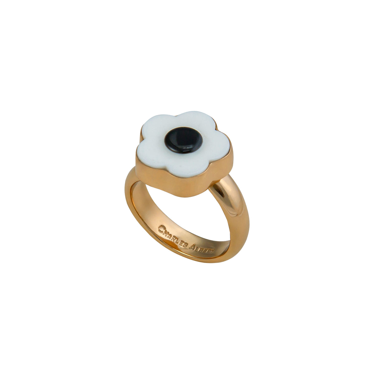 Alchemia White Acrylic Flower Adjustable Ring | Charles Albert ewelry