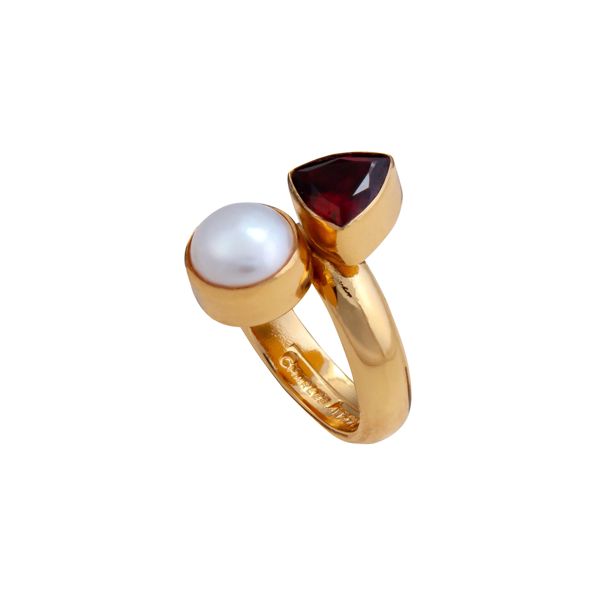 Alchemia Garnet and Pearl Bypass Adjustable Ring | Charles Albert Jewelry