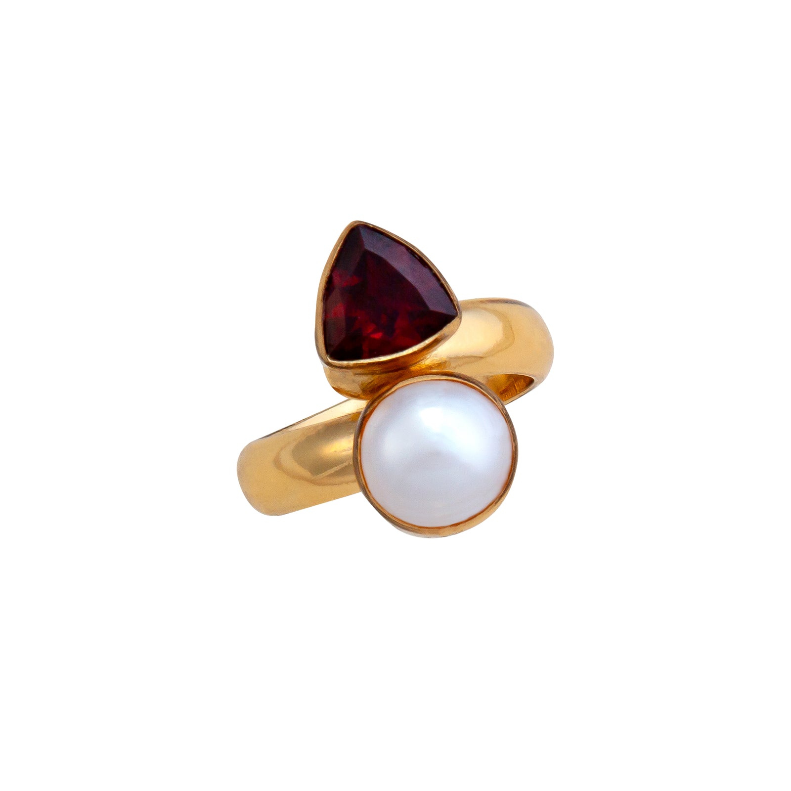 Alchemia Garnet and Pearl Bypass Adjustable Ring | Charles Albert Jewelry