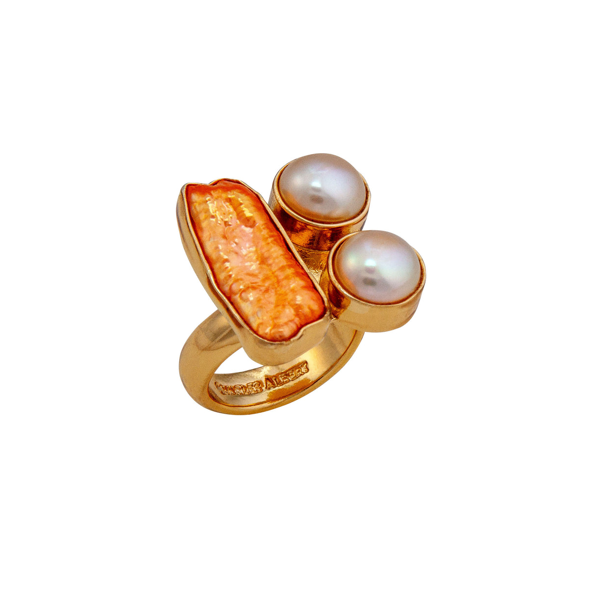 Alchemia Sunset pearl and Biwa Pearl Adjustable Ring | Charles Albert Jewelry