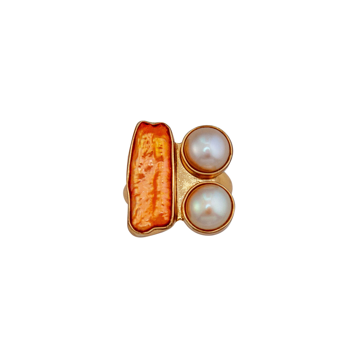 Alchemia Sunset pearl and Biwa Pearl Adjustable Ring | Charles Albert Jewelry