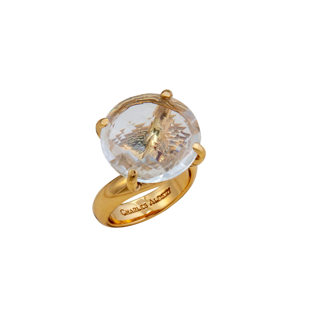 Alchemia Clear Quartz Round Prong Set Adjustable Ring | Charles Albert Jewelry